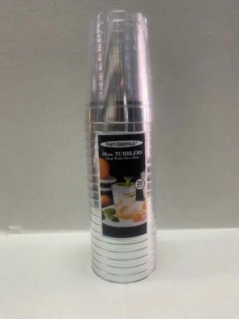 10 oz. Tumbler Clear with Silver Rim (20 count)
