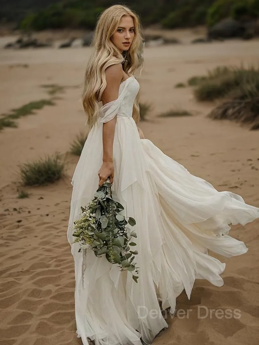 A-Line Off-the-Shoulder Floor-Length Chiffon Wedding Dresses