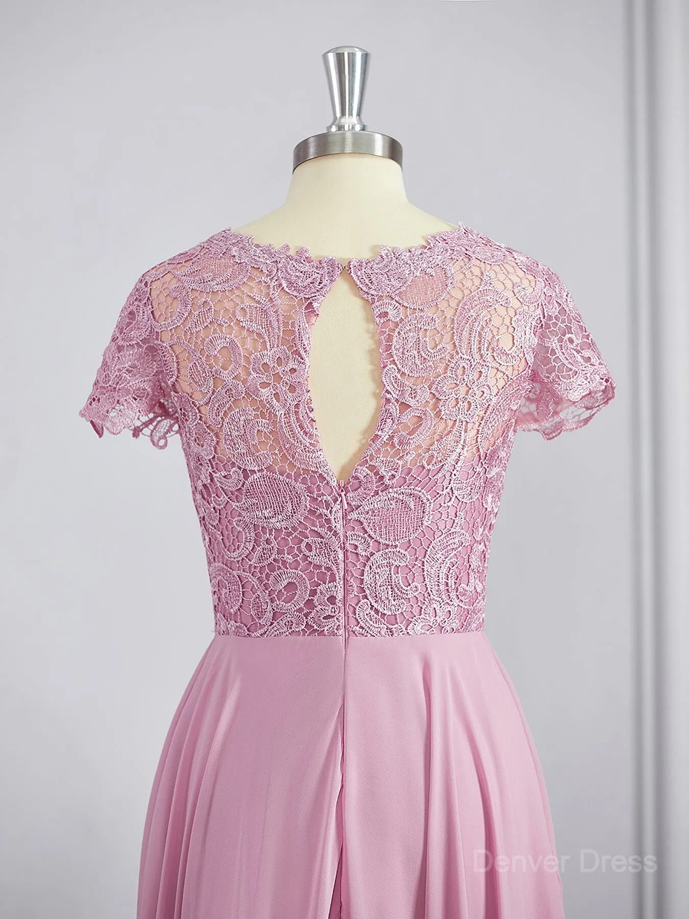 A-Line Scoop Floor-Length Chiffon Bridesmaid Dresses with Appliques Lace