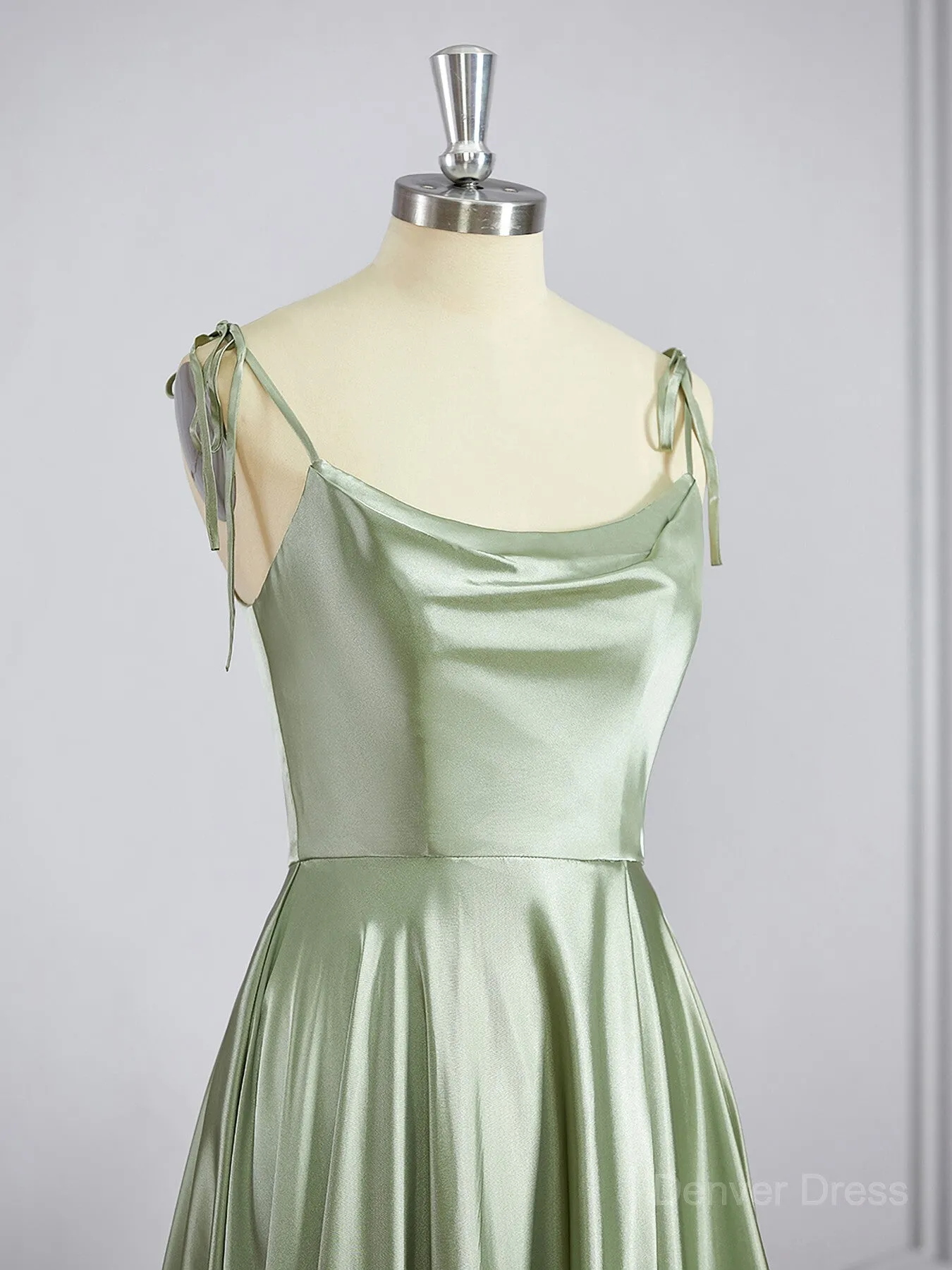 A-Line Square Sweep Train Silk like Satin Bridesmaid Dresses with Leg Slit