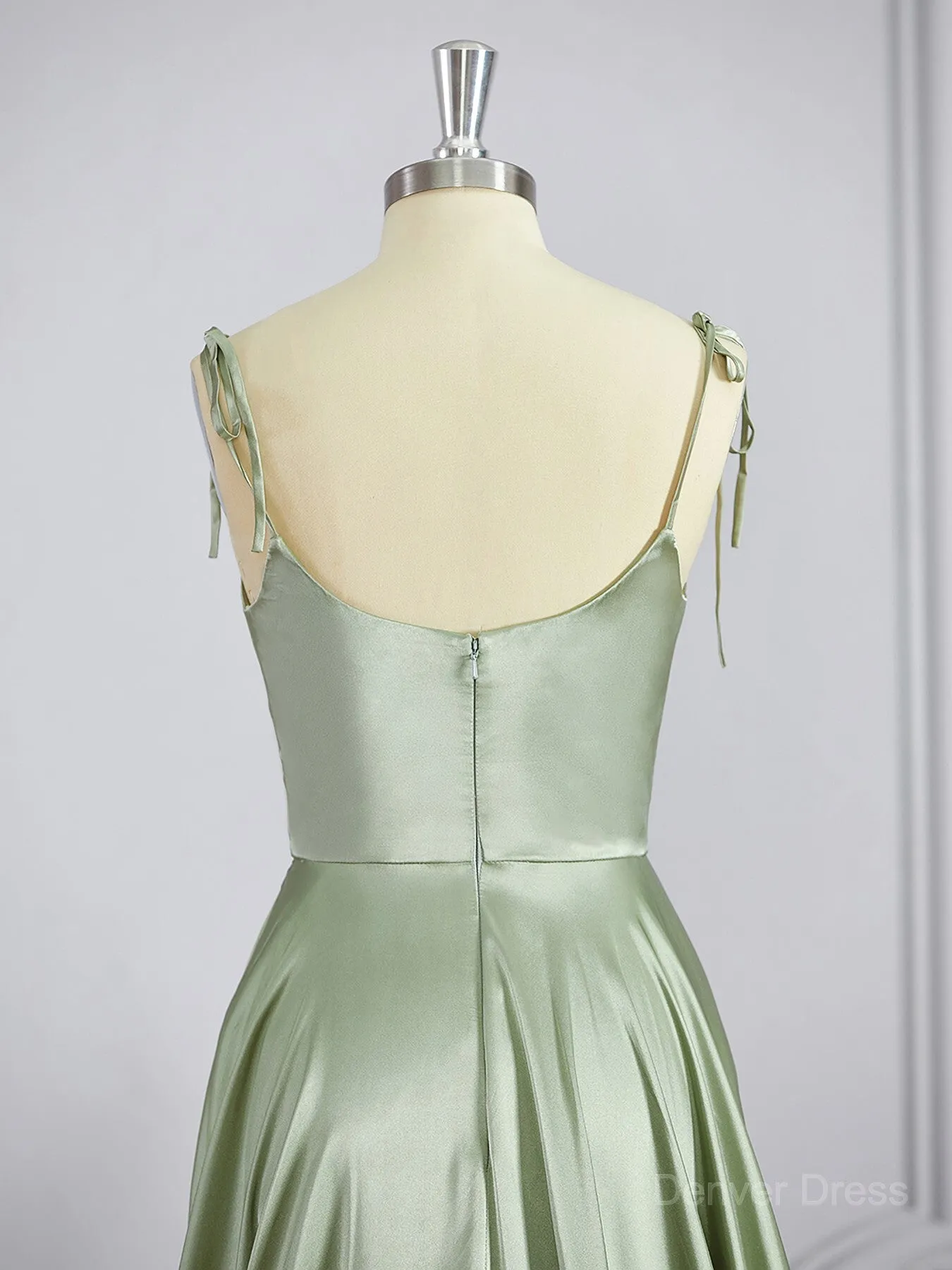 A-Line Square Sweep Train Silk like Satin Bridesmaid Dresses with Leg Slit