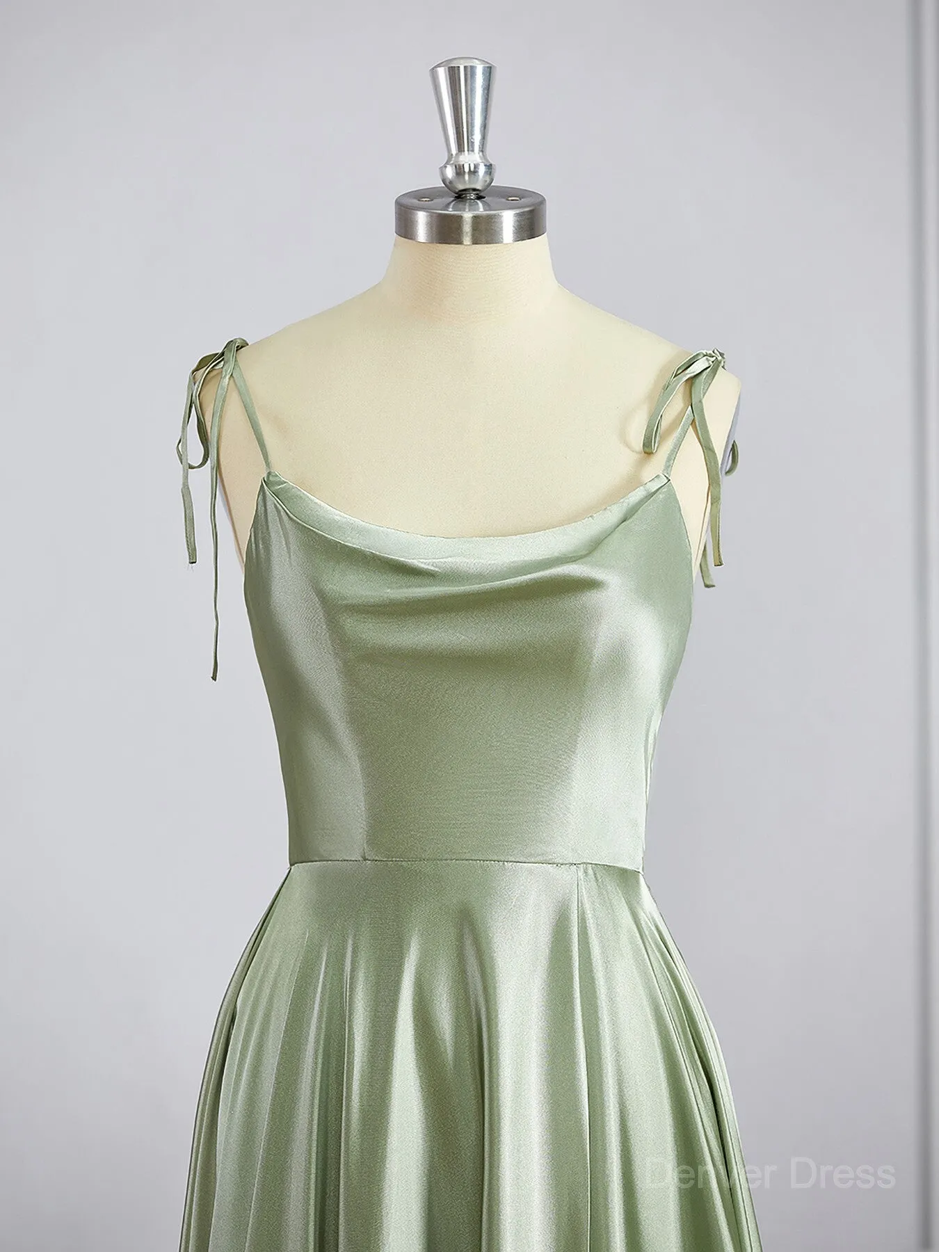 A-Line Square Sweep Train Silk like Satin Bridesmaid Dresses with Leg Slit