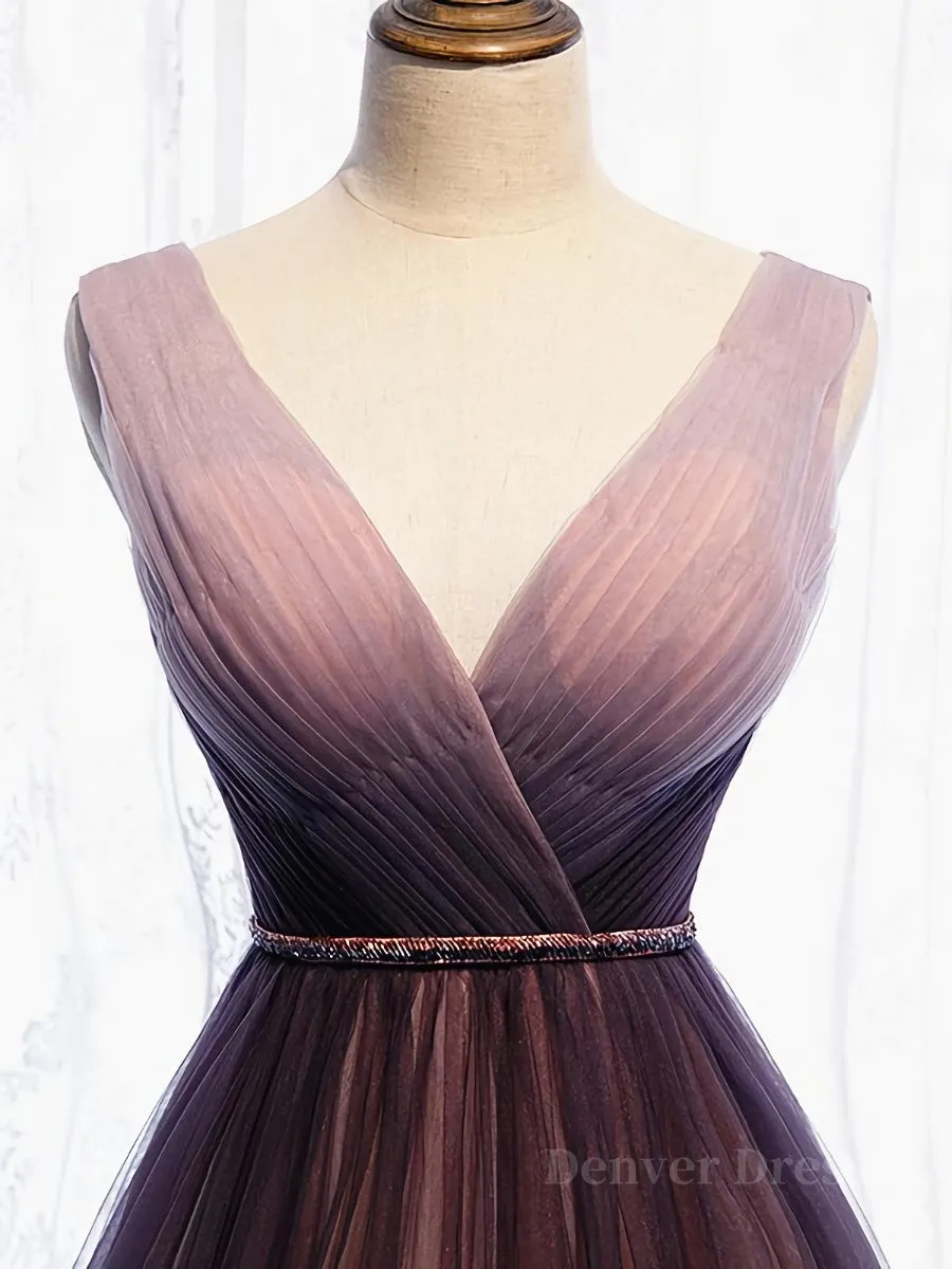 A Line V Neck Purple Ombre Prom Dresses V Neck Purple Ombre Formal Evening Bridesmaid Dresses