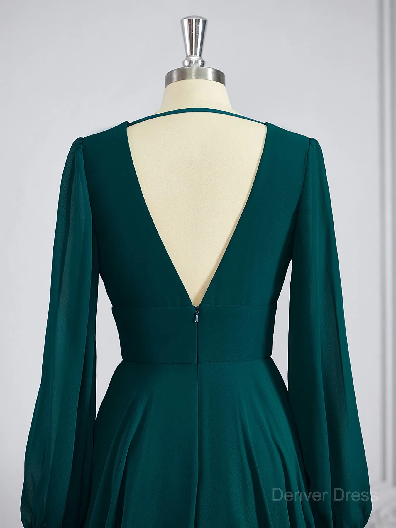 A-Line V-neck Sweep Train Chiffon Bridesmaid Dresses