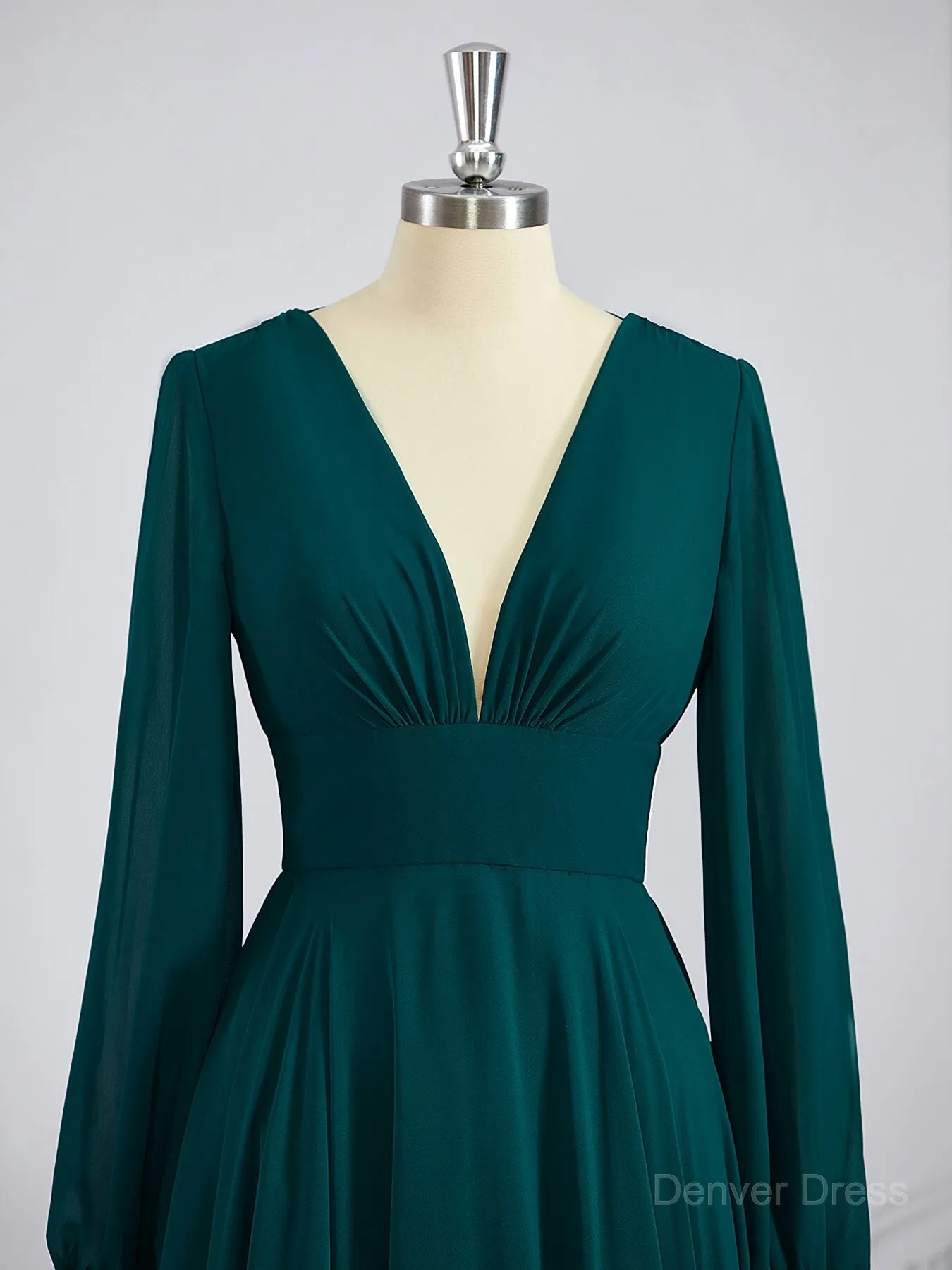 A-Line V-neck Sweep Train Chiffon Bridesmaid Dresses