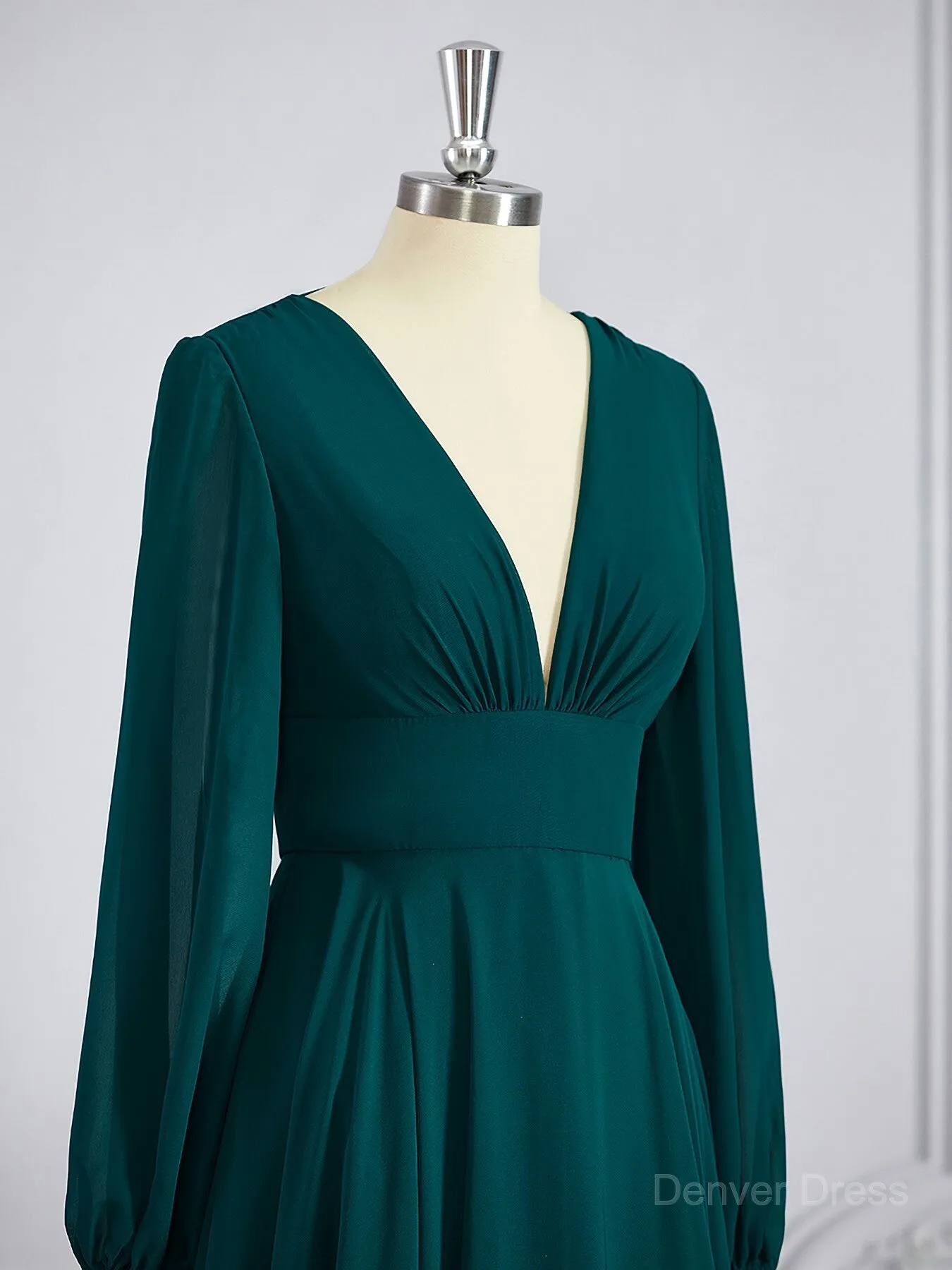 A-Line V-neck Sweep Train Chiffon Bridesmaid Dresses