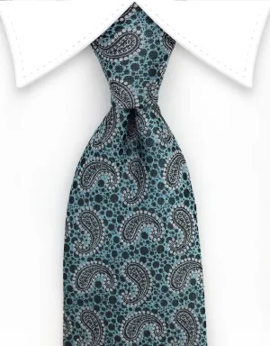Aqua, Silver and Black Paisley Tie
