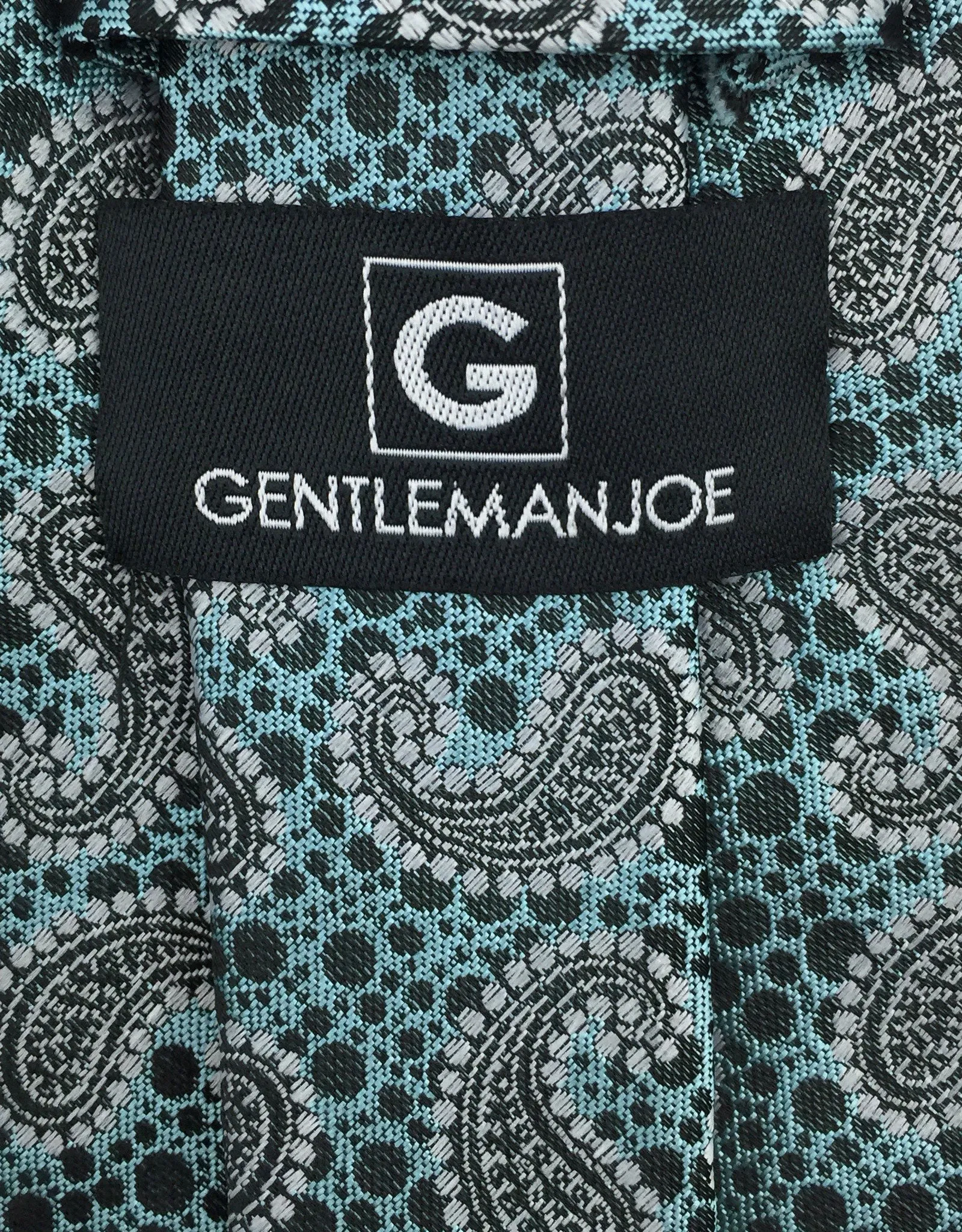 Aqua, Silver and Black Paisley Tie