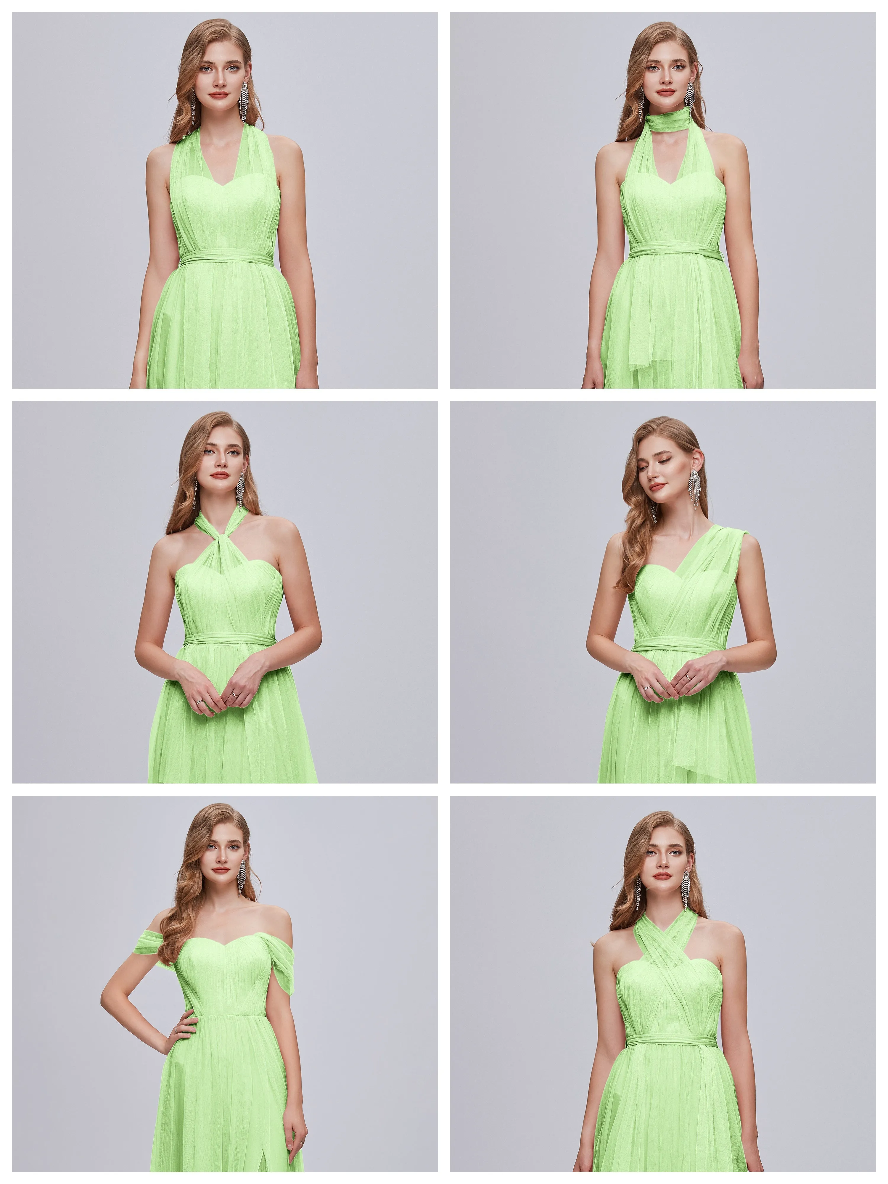 Ayla Split Convertible Chiffon Bridesmaid Dresses With Tulle