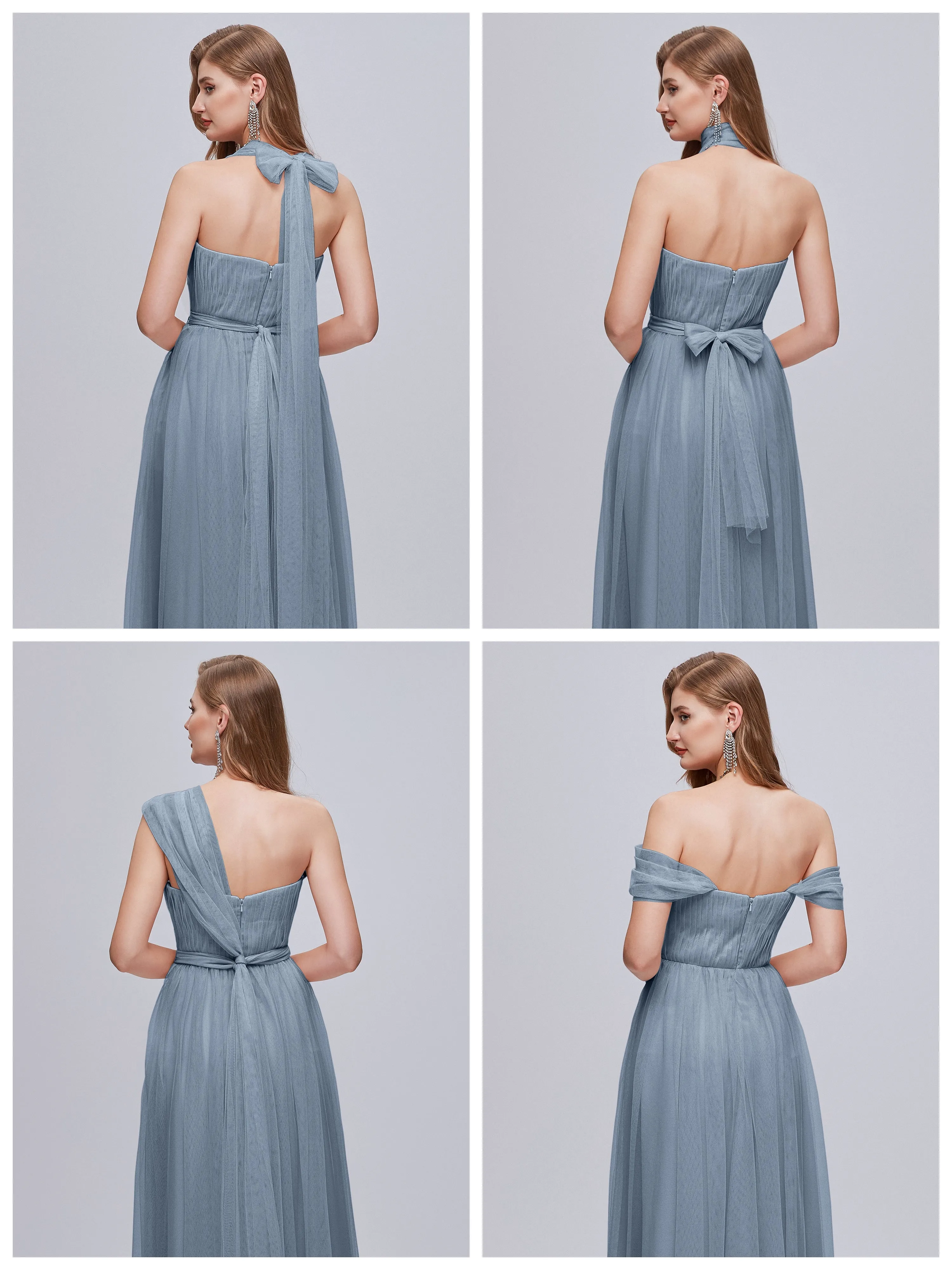 Ayla Split Convertible Chiffon Bridesmaid Dresses With Tulle