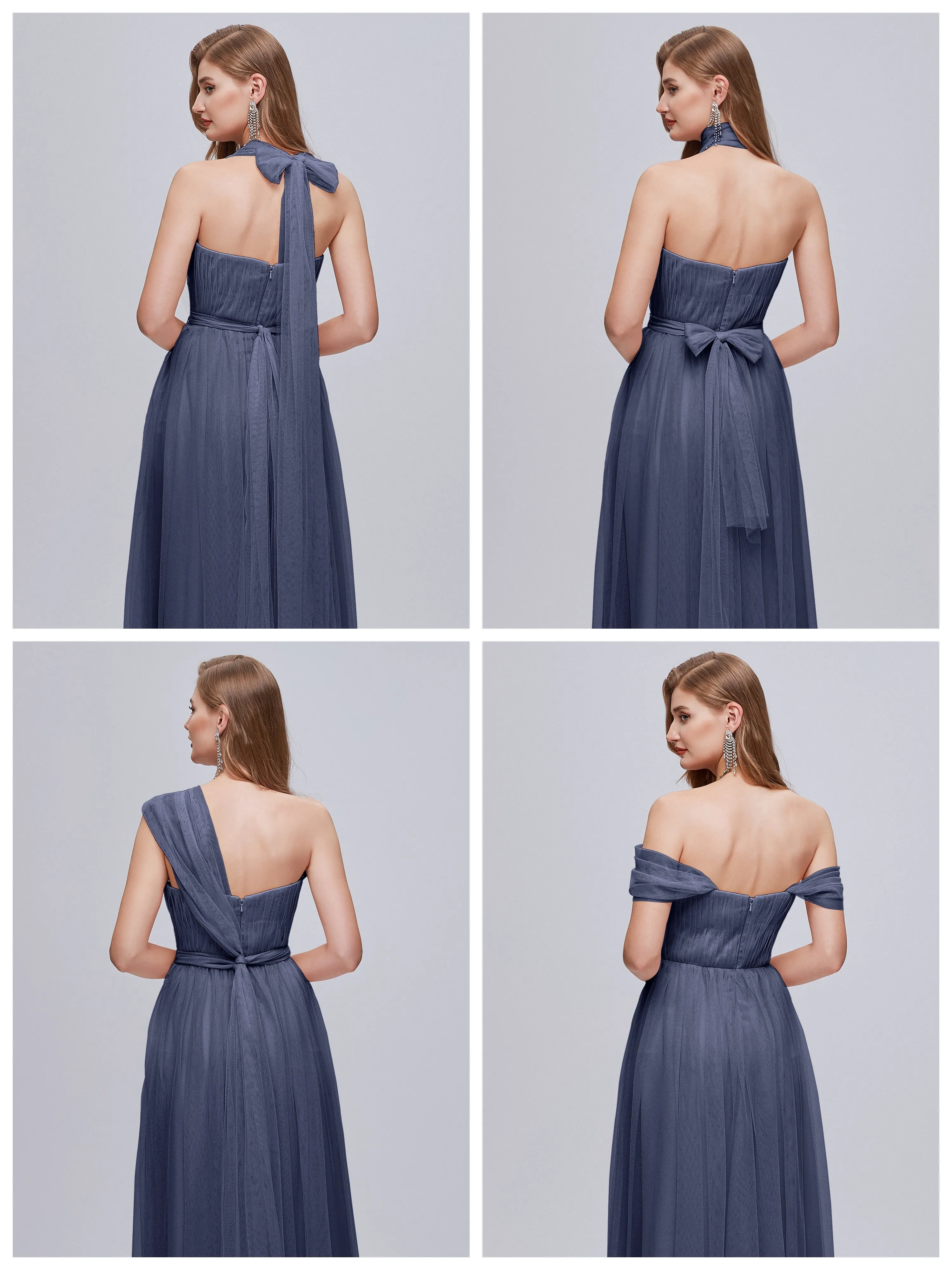 Ayla Split Convertible Chiffon Bridesmaid Dresses With Tulle