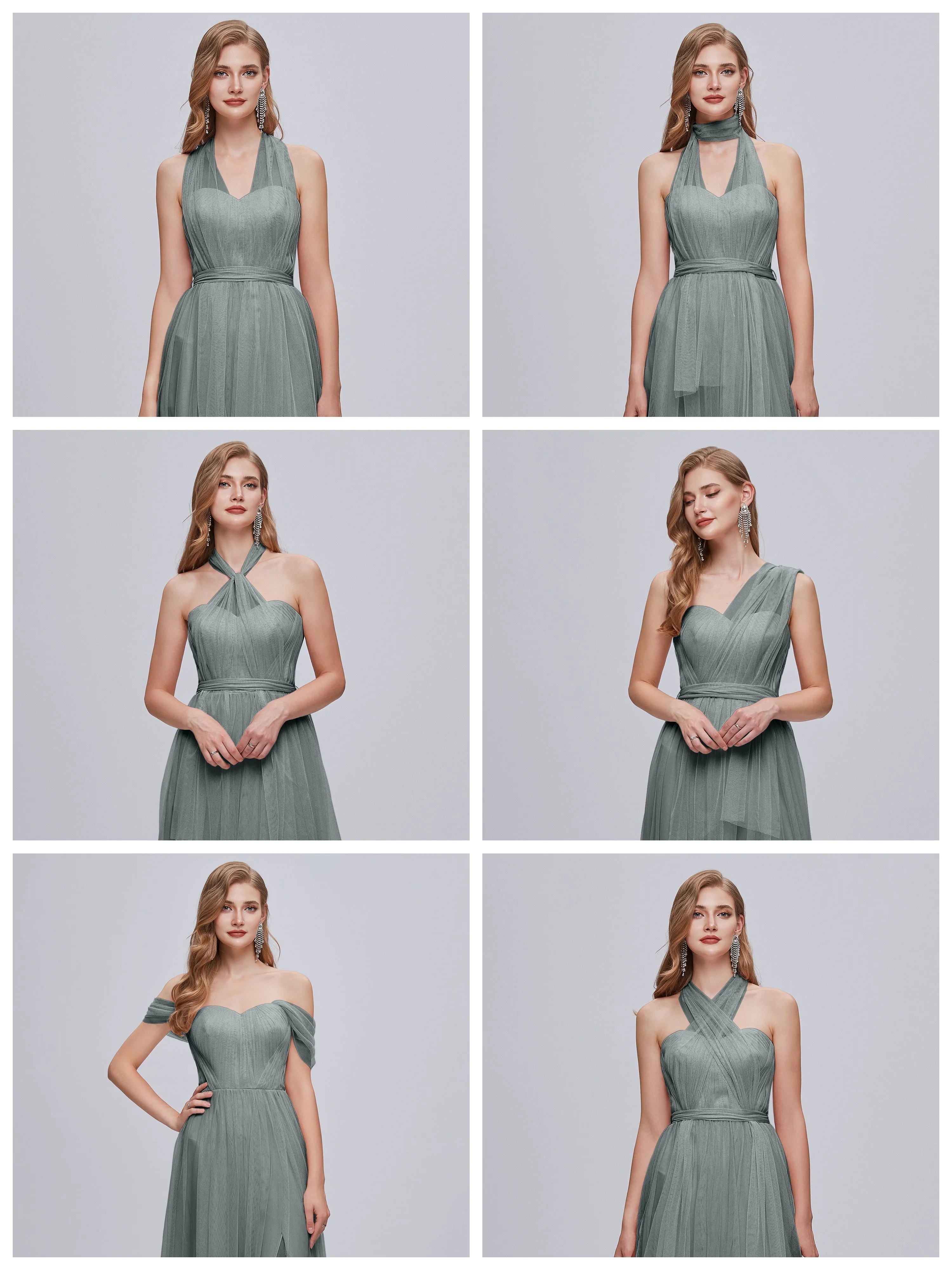 Ayla Split Convertible Chiffon Bridesmaid Dresses With Tulle