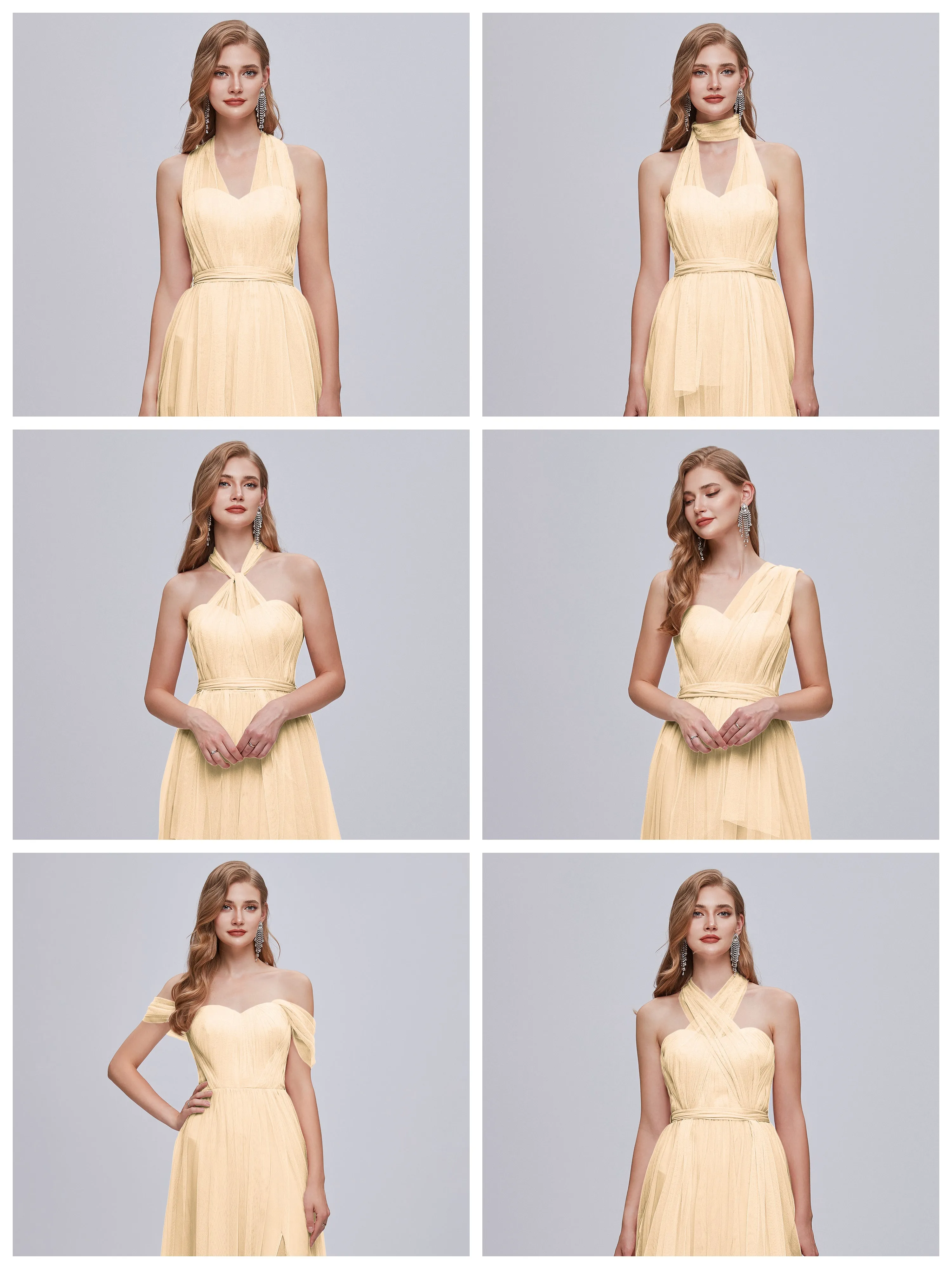 Ayla Split Convertible Chiffon Bridesmaid Dresses With Tulle