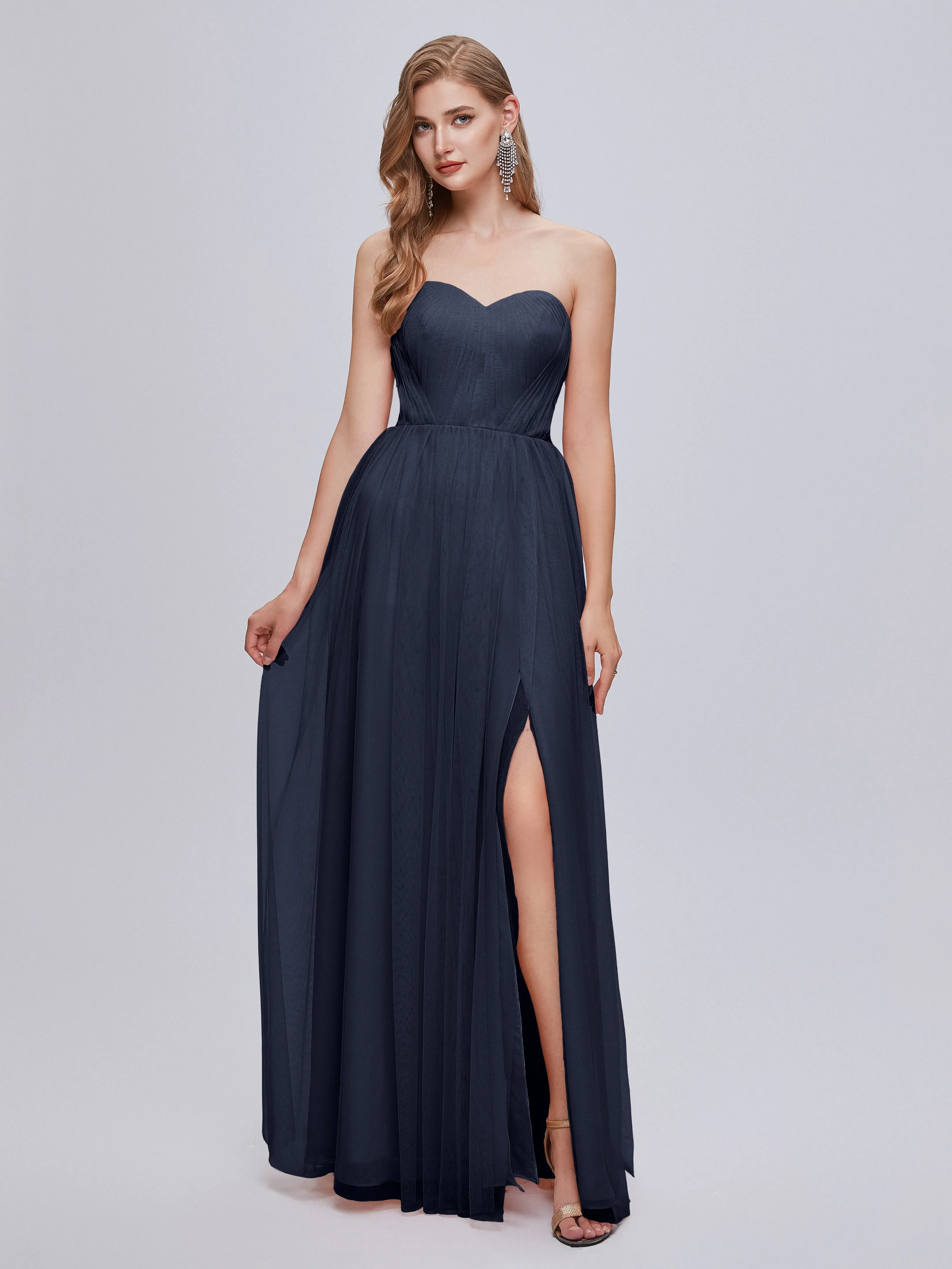 Ayla Split Convertible Chiffon Bridesmaid Dresses With Tulle