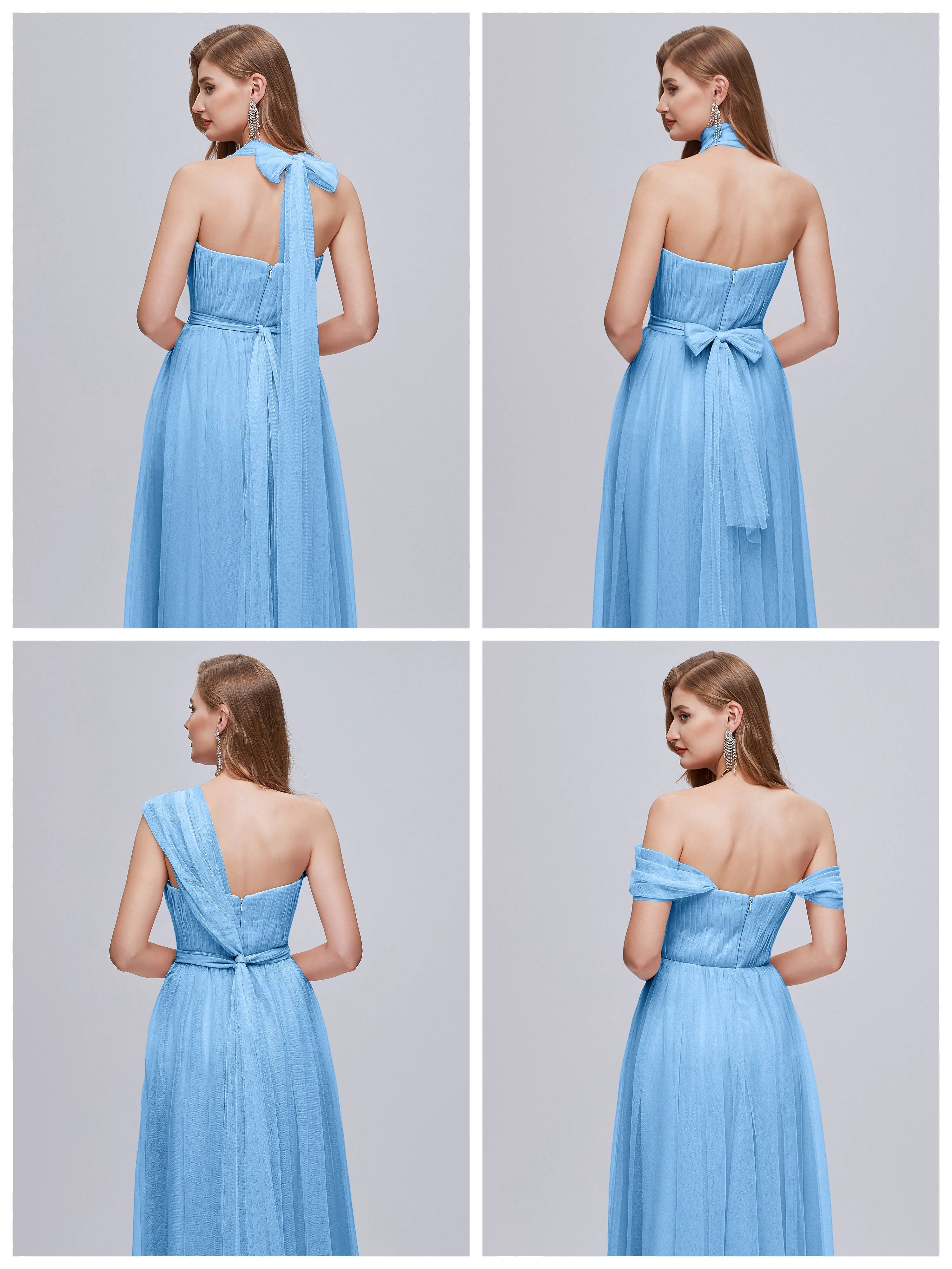 Ayla Split Convertible Chiffon Bridesmaid Dresses With Tulle