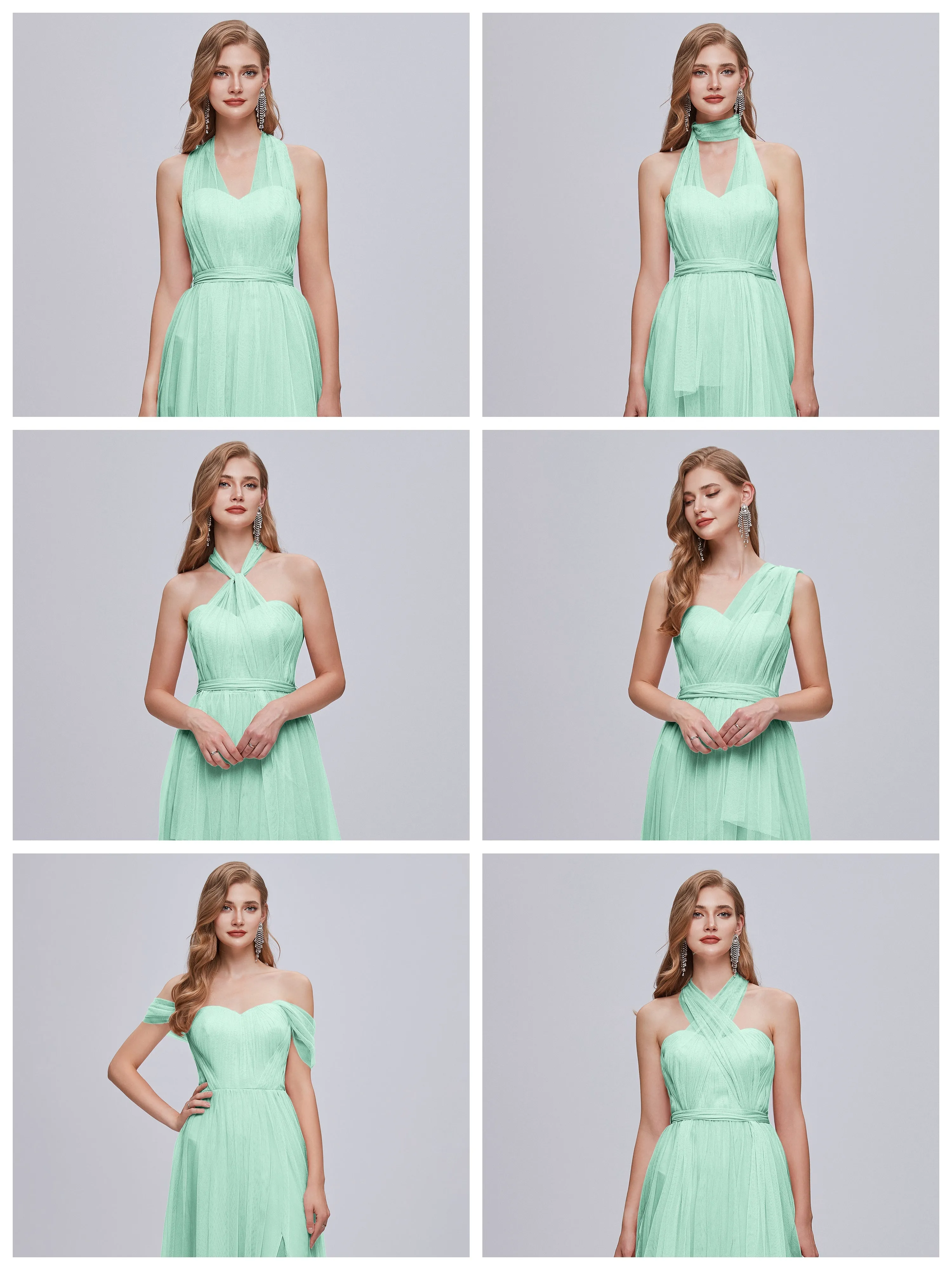 Ayla Split Convertible Chiffon Bridesmaid Dresses With Tulle