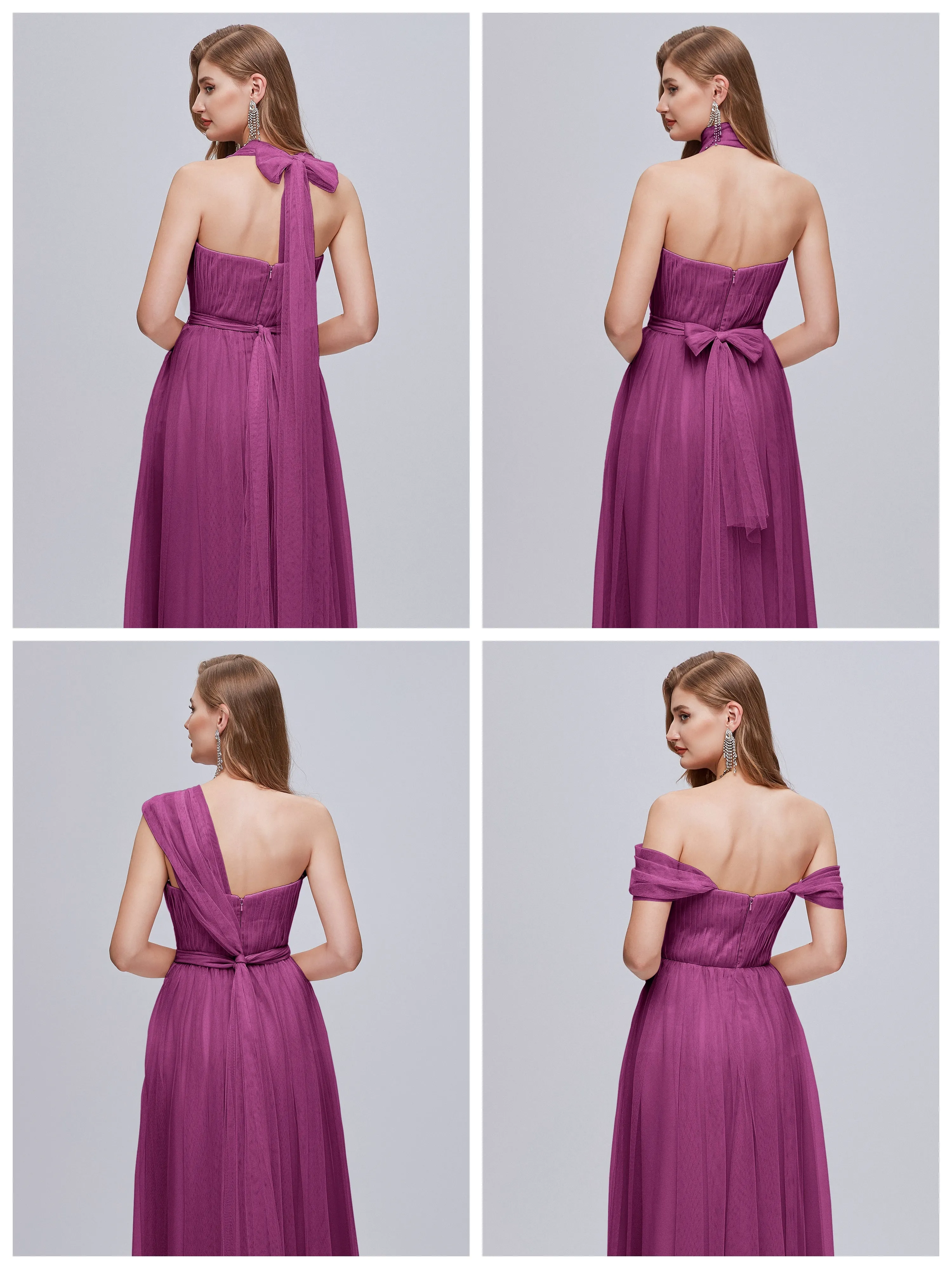 Ayla Split Convertible Chiffon Bridesmaid Dresses With Tulle
