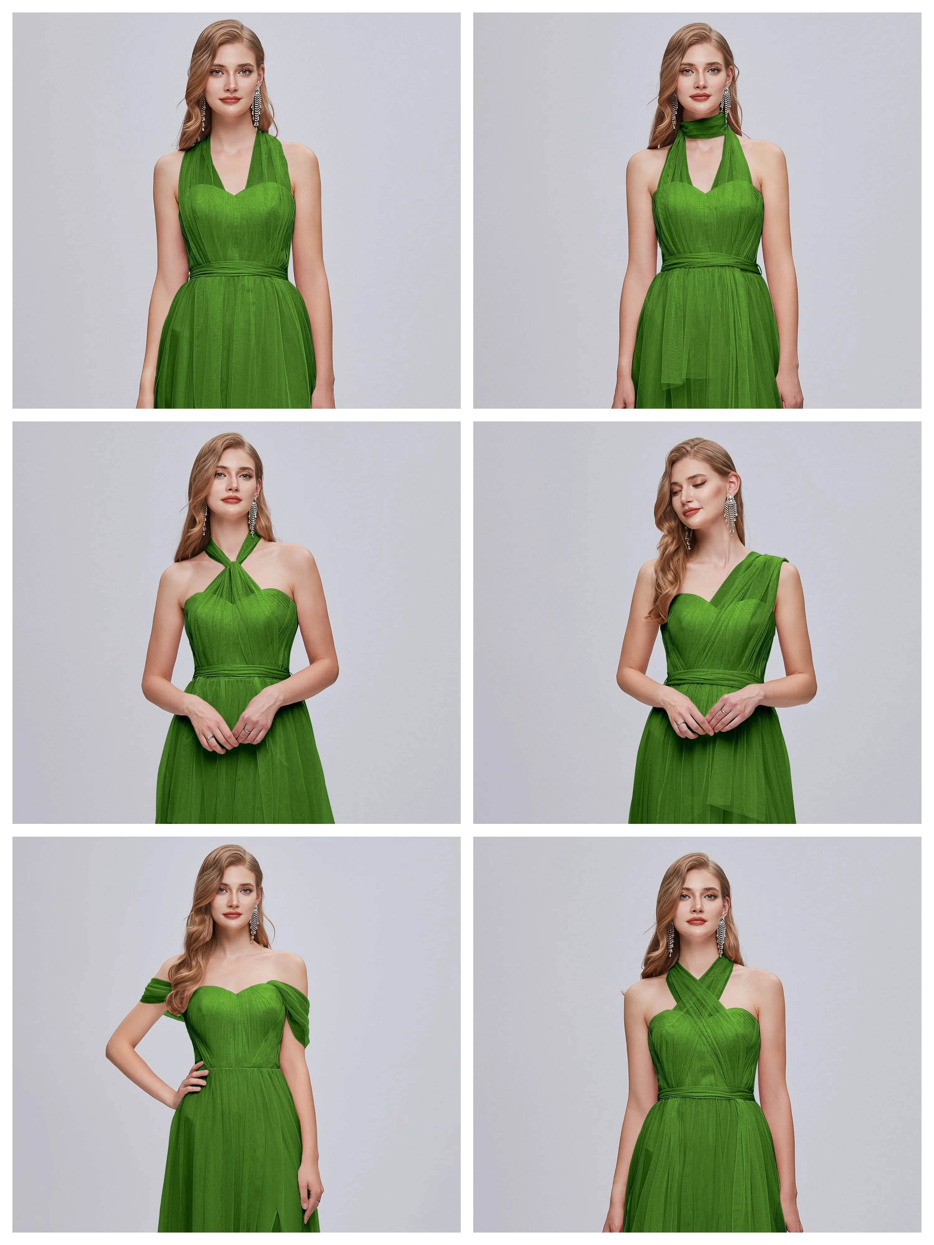 Ayla Split Convertible Chiffon Bridesmaid Dresses With Tulle