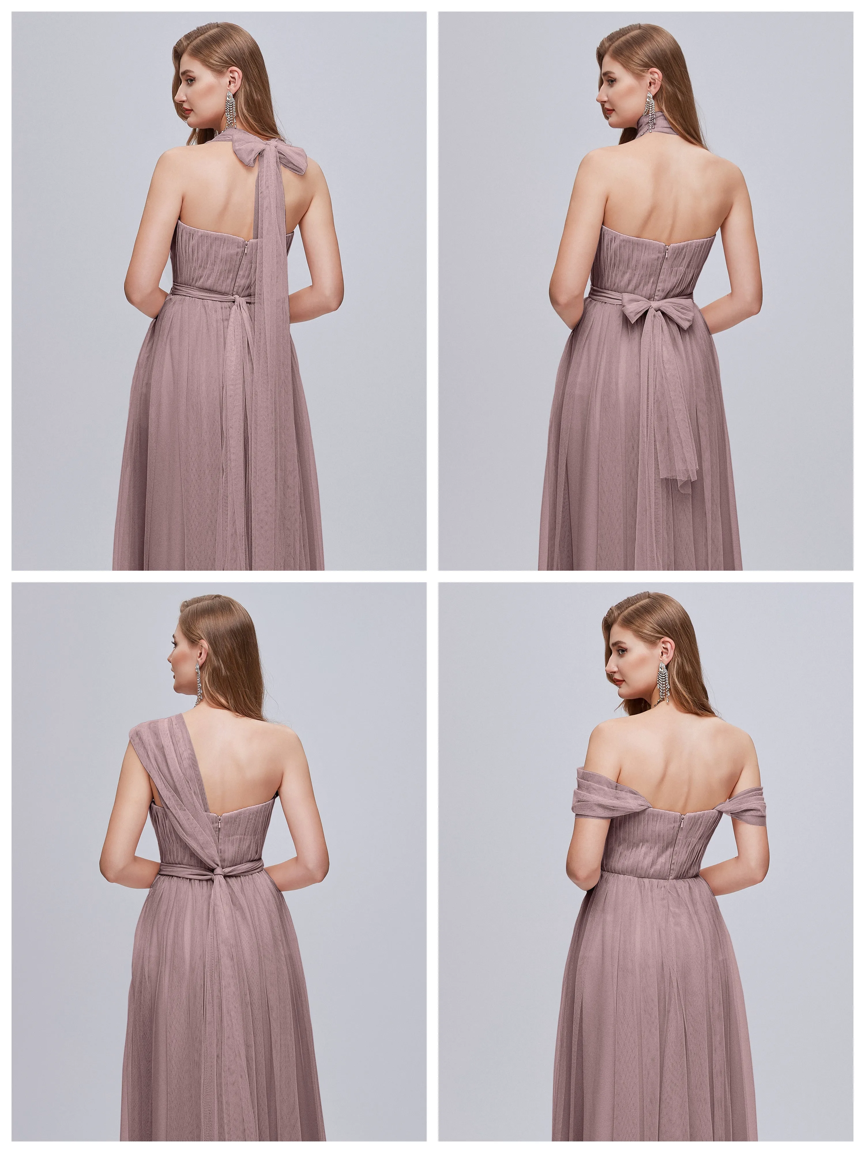 Ayla Split Convertible Chiffon Bridesmaid Dresses With Tulle