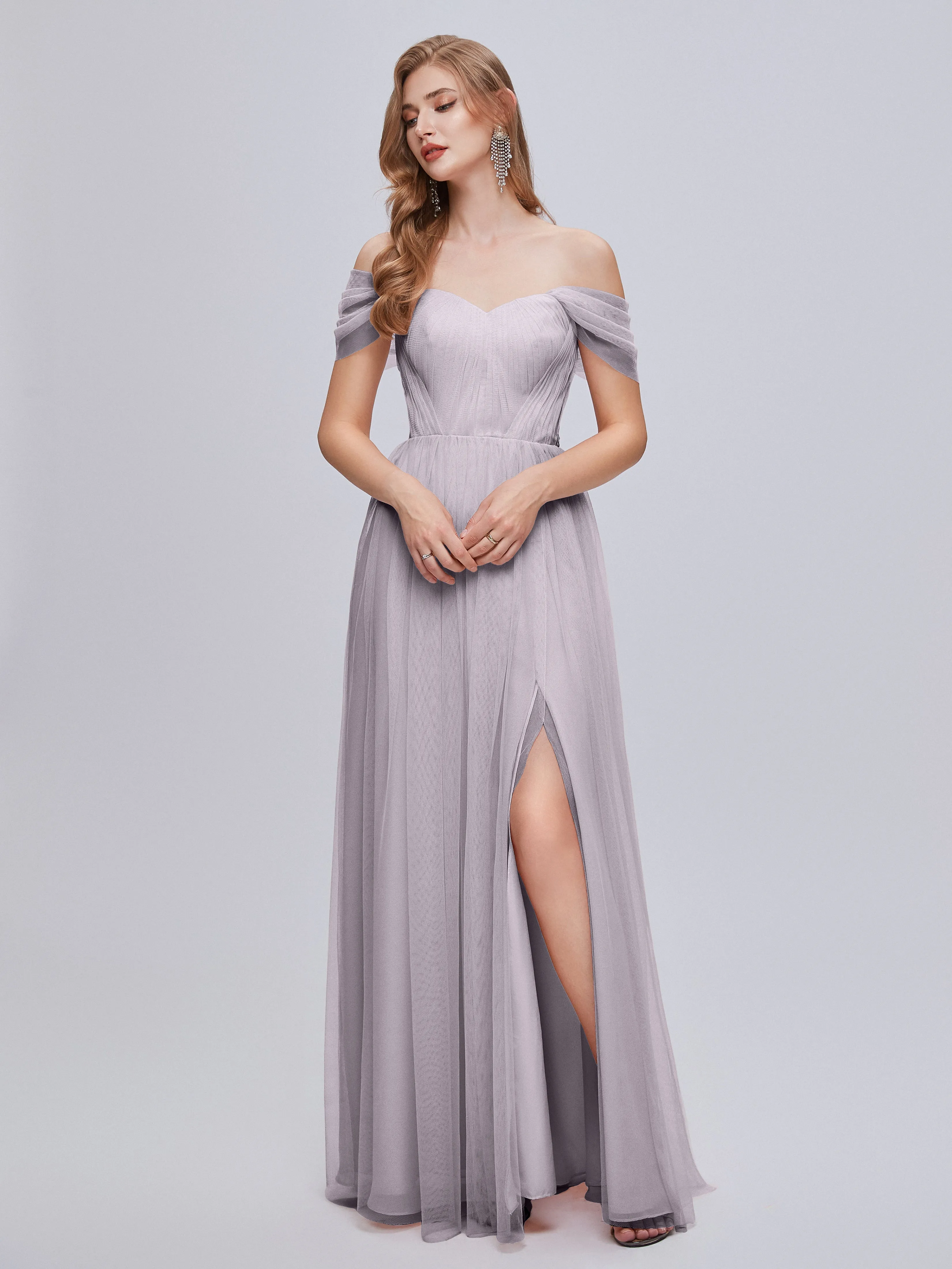Ayla Split Convertible Chiffon Bridesmaid Dresses With Tulle