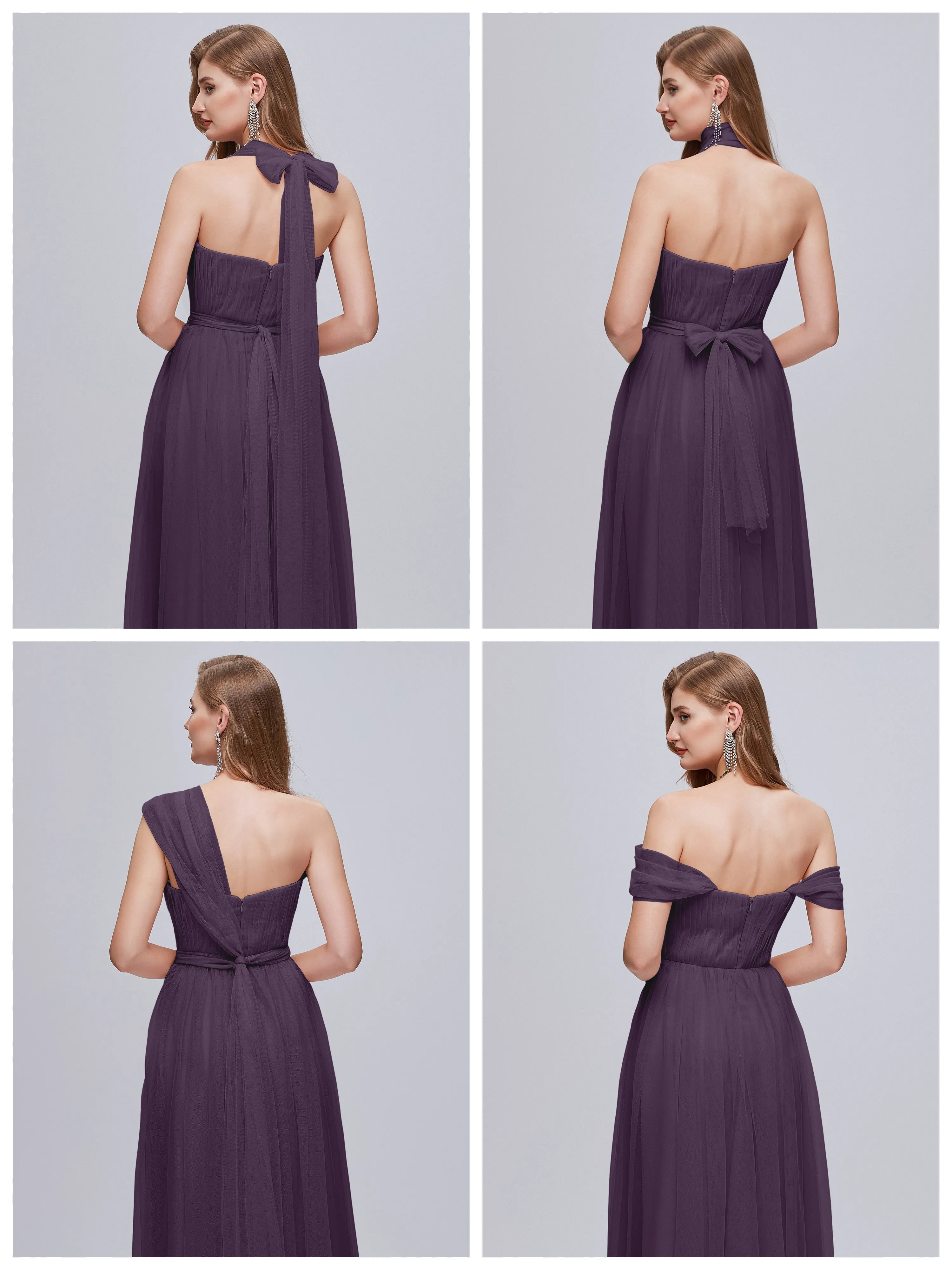 Ayla Split Convertible Chiffon Bridesmaid Dresses With Tulle