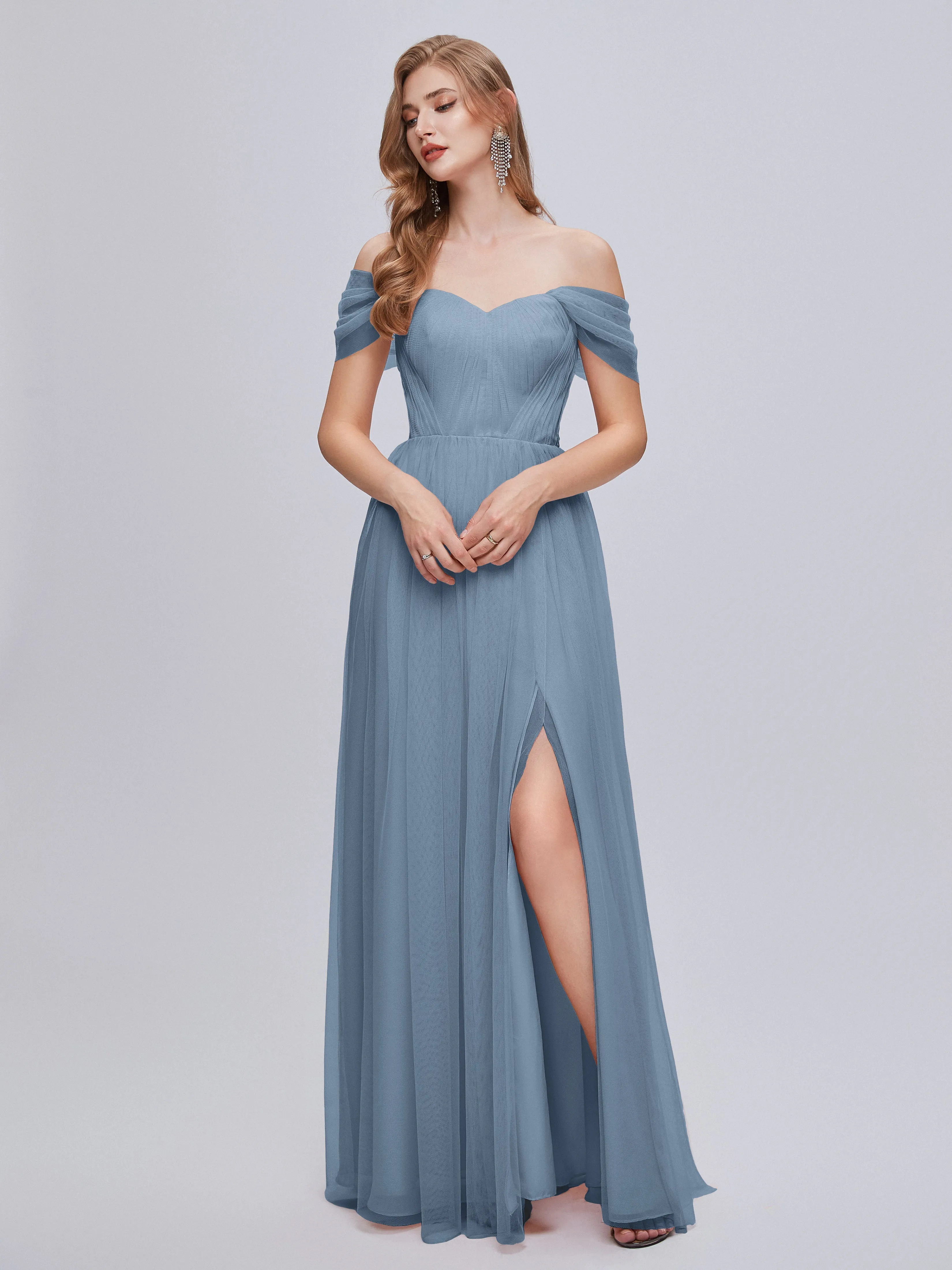 Ayla Split Convertible Chiffon Bridesmaid Dresses With Tulle
