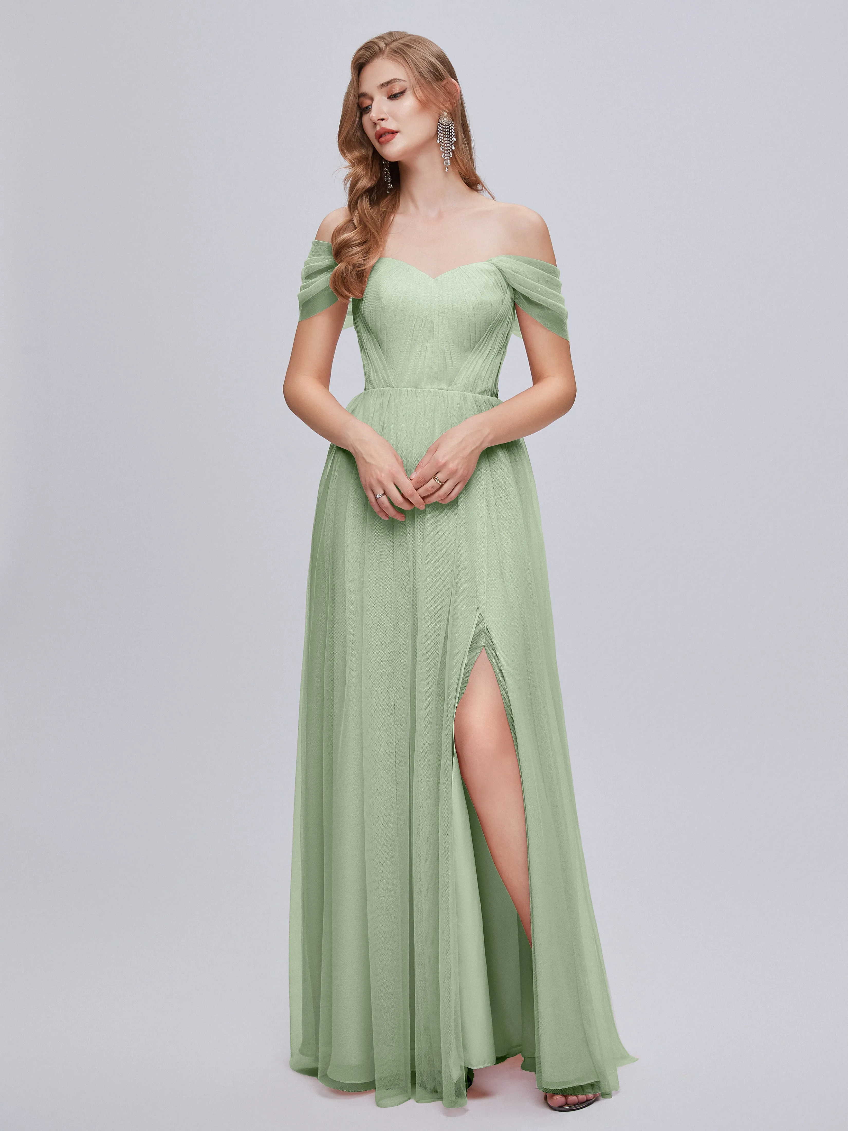 Ayla Split Convertible Chiffon Bridesmaid Dresses With Tulle