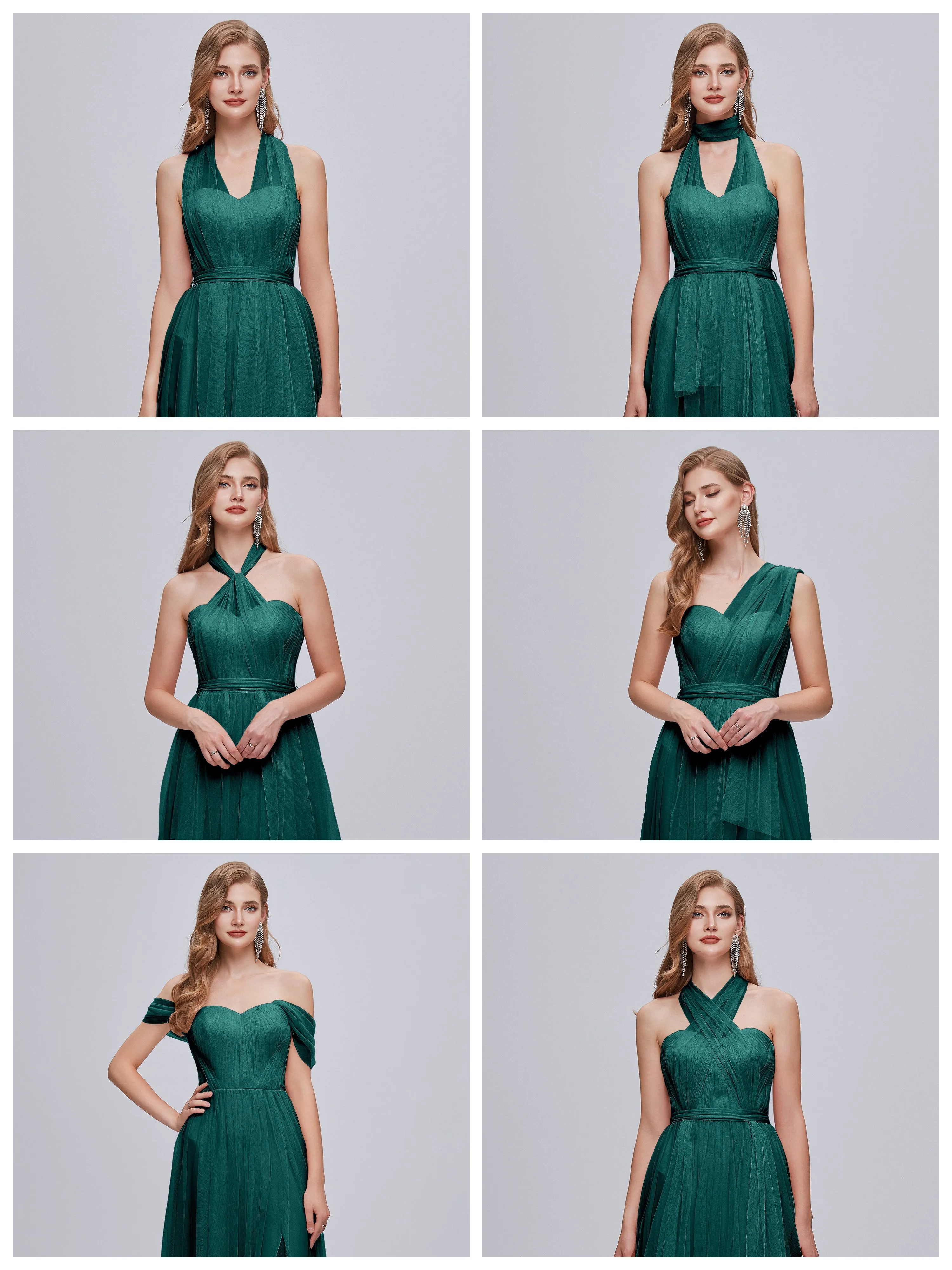 Ayla Split Convertible Chiffon Bridesmaid Dresses With Tulle