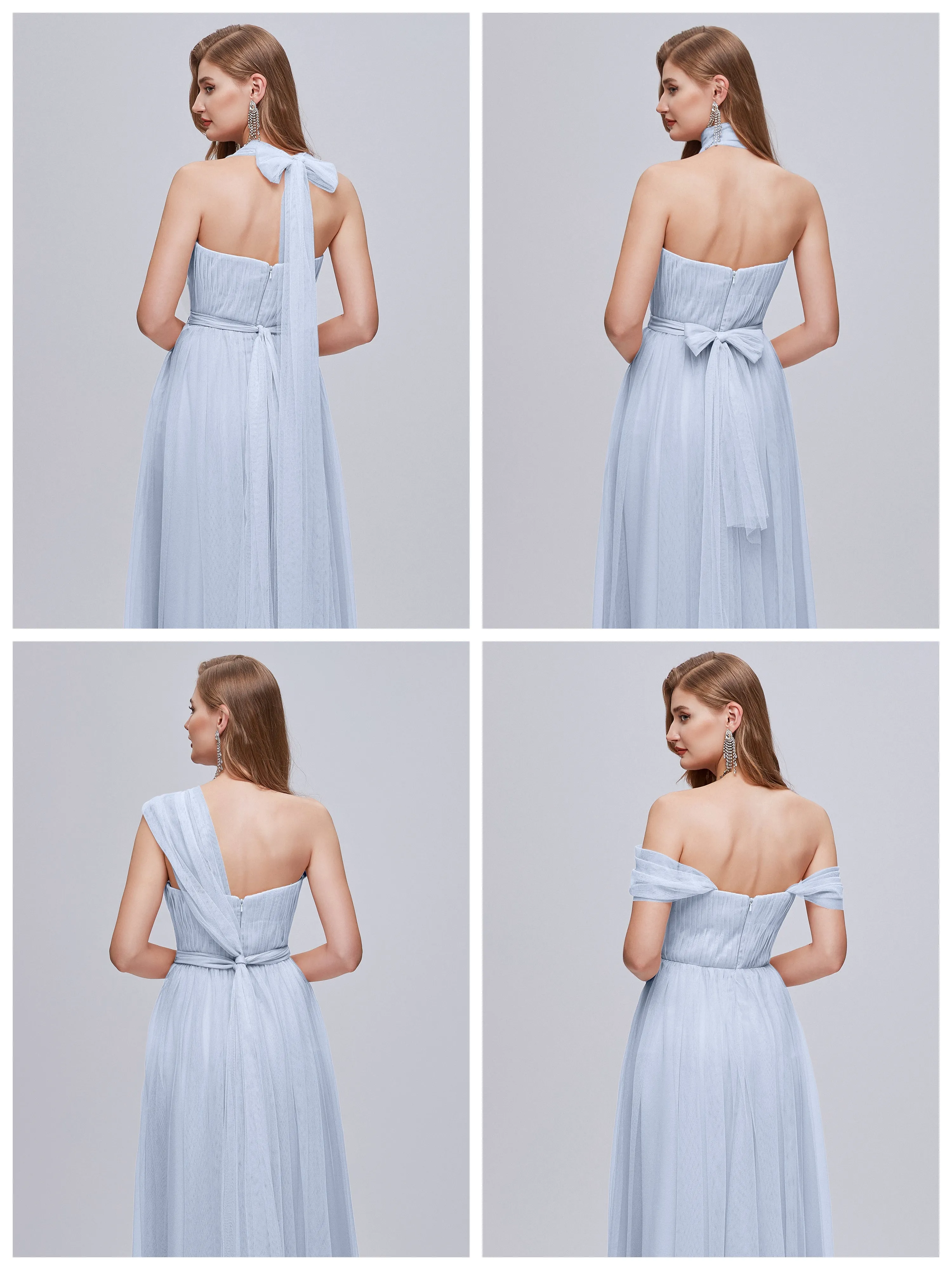 Ayla Split Convertible Chiffon Bridesmaid Dresses With Tulle