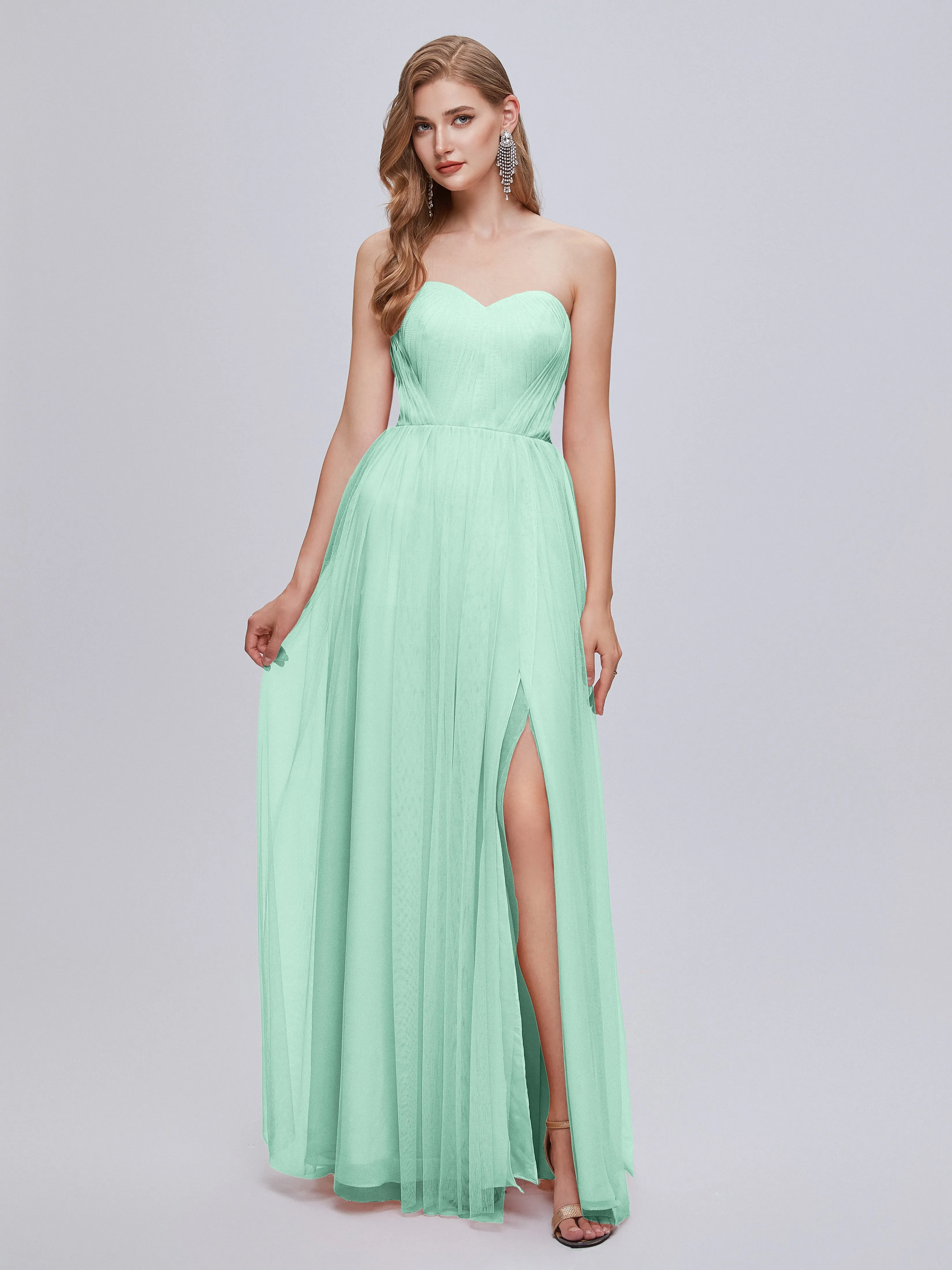 Ayla Split Convertible Chiffon Bridesmaid Dresses With Tulle