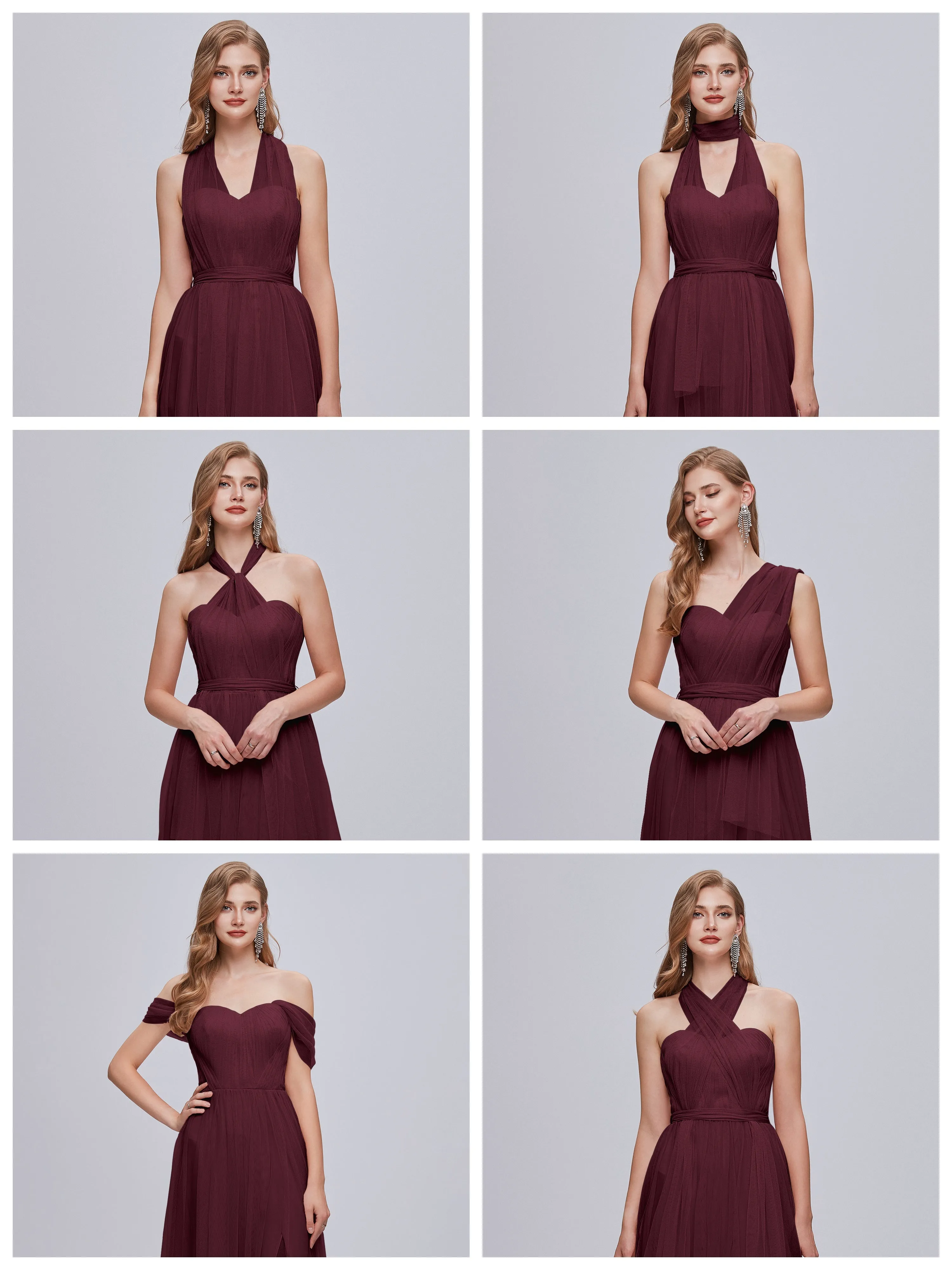 Ayla Split Convertible Chiffon Bridesmaid Dresses With Tulle