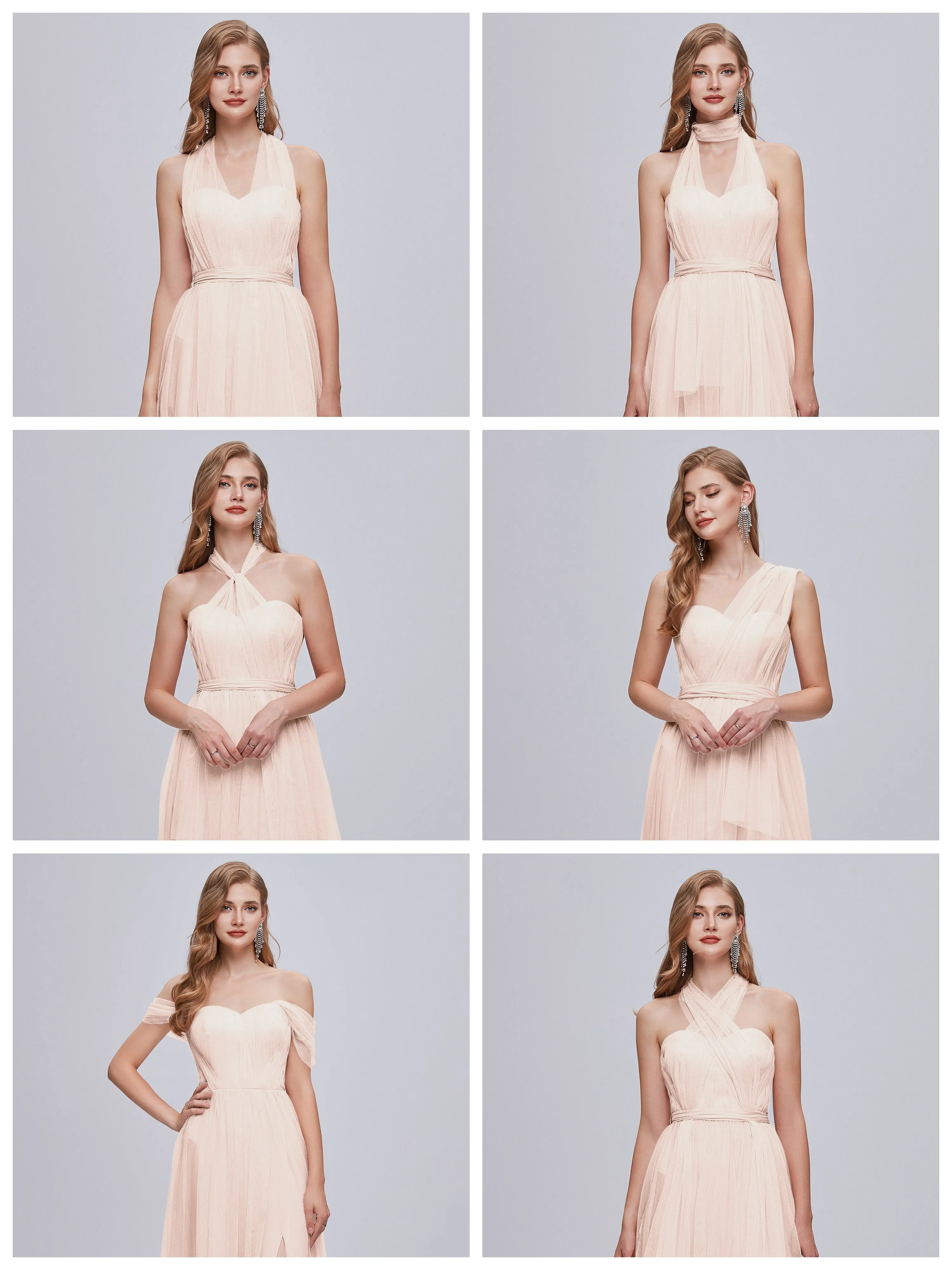 Ayla Split Convertible Chiffon Bridesmaid Dresses With Tulle