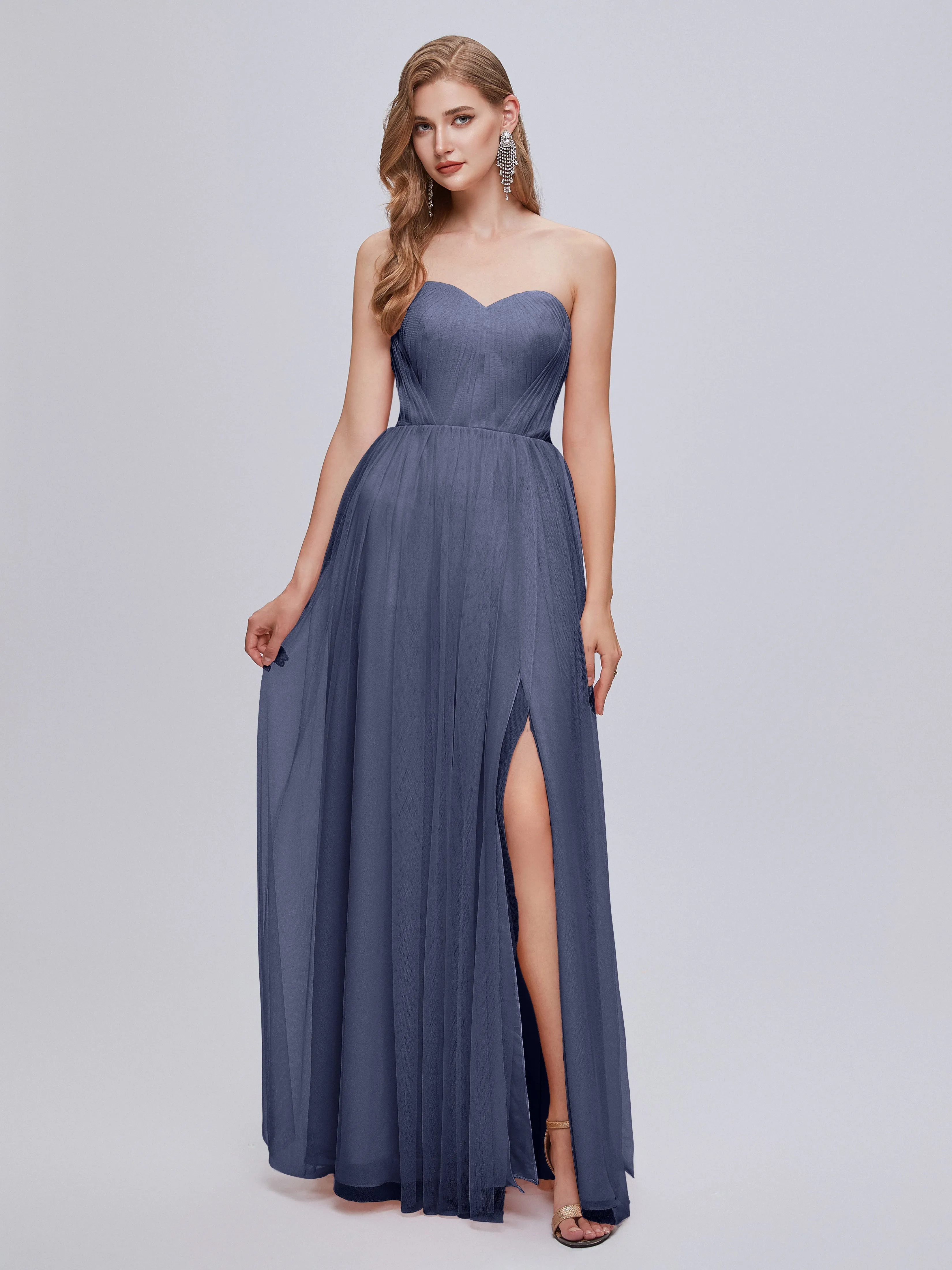 Ayla Split Convertible Chiffon Bridesmaid Dresses With Tulle