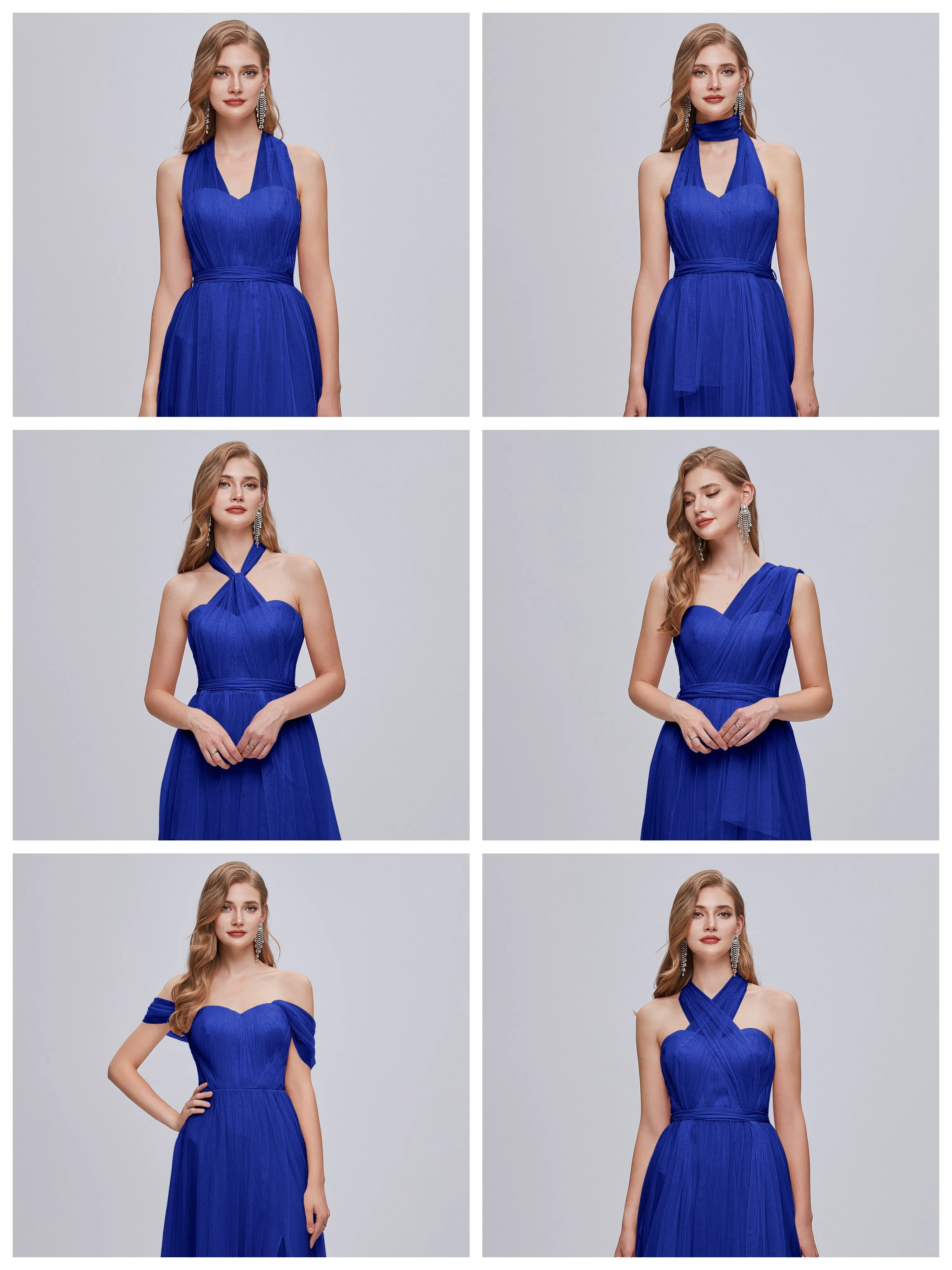 Ayla Split Convertible Chiffon Bridesmaid Dresses With Tulle