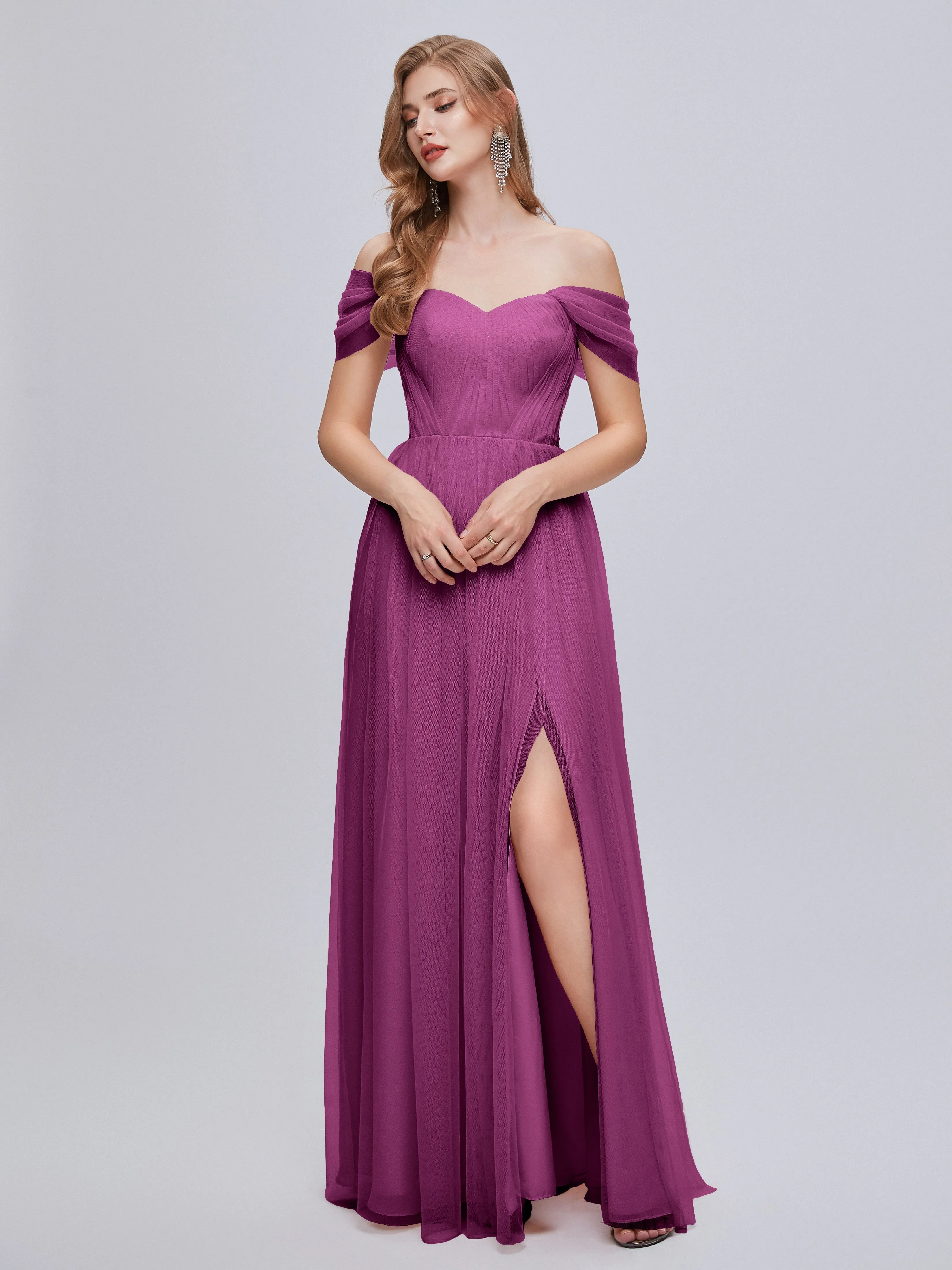 Ayla Split Convertible Chiffon Bridesmaid Dresses With Tulle