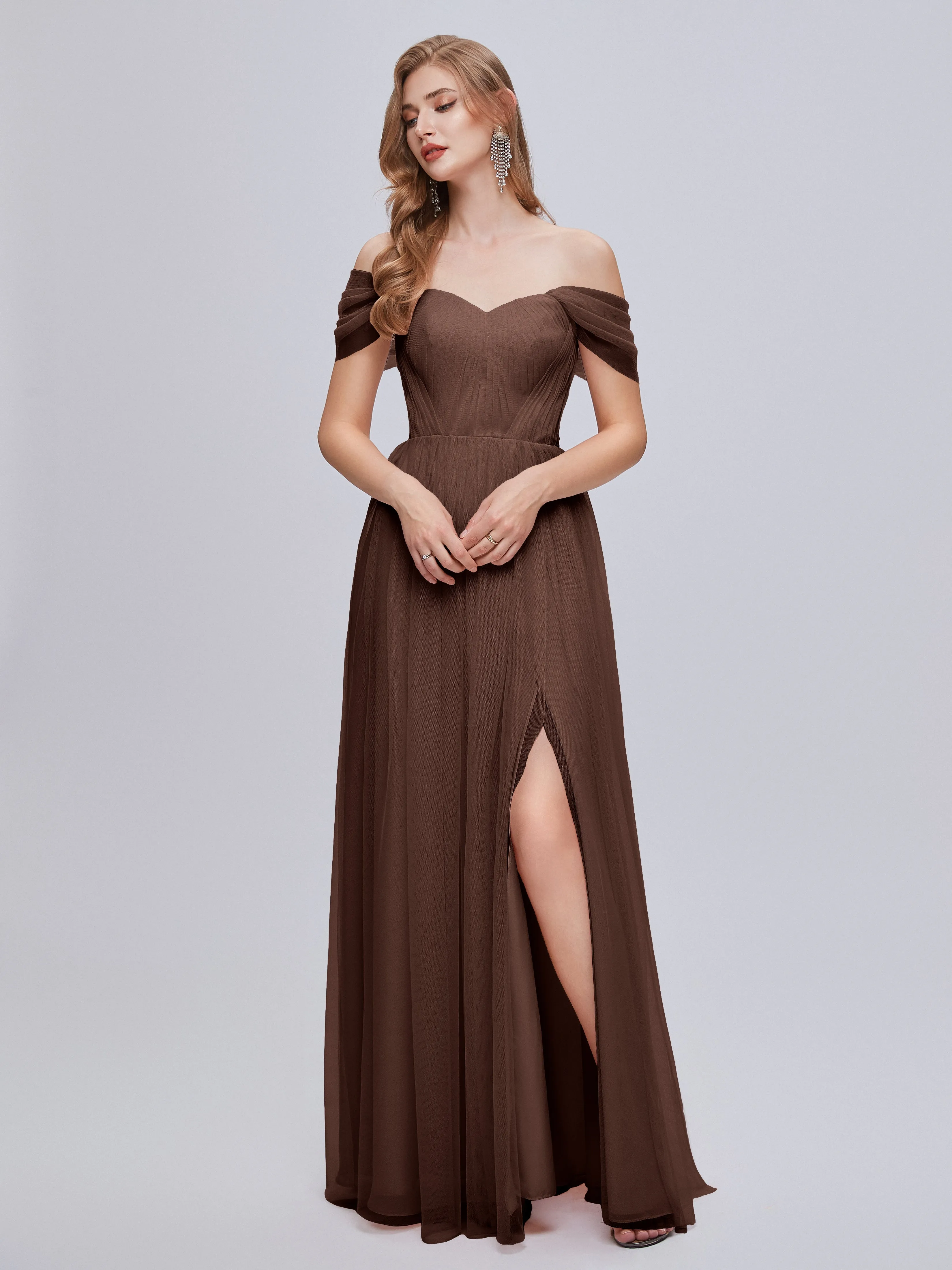 Ayla Split Convertible Chiffon Bridesmaid Dresses With Tulle