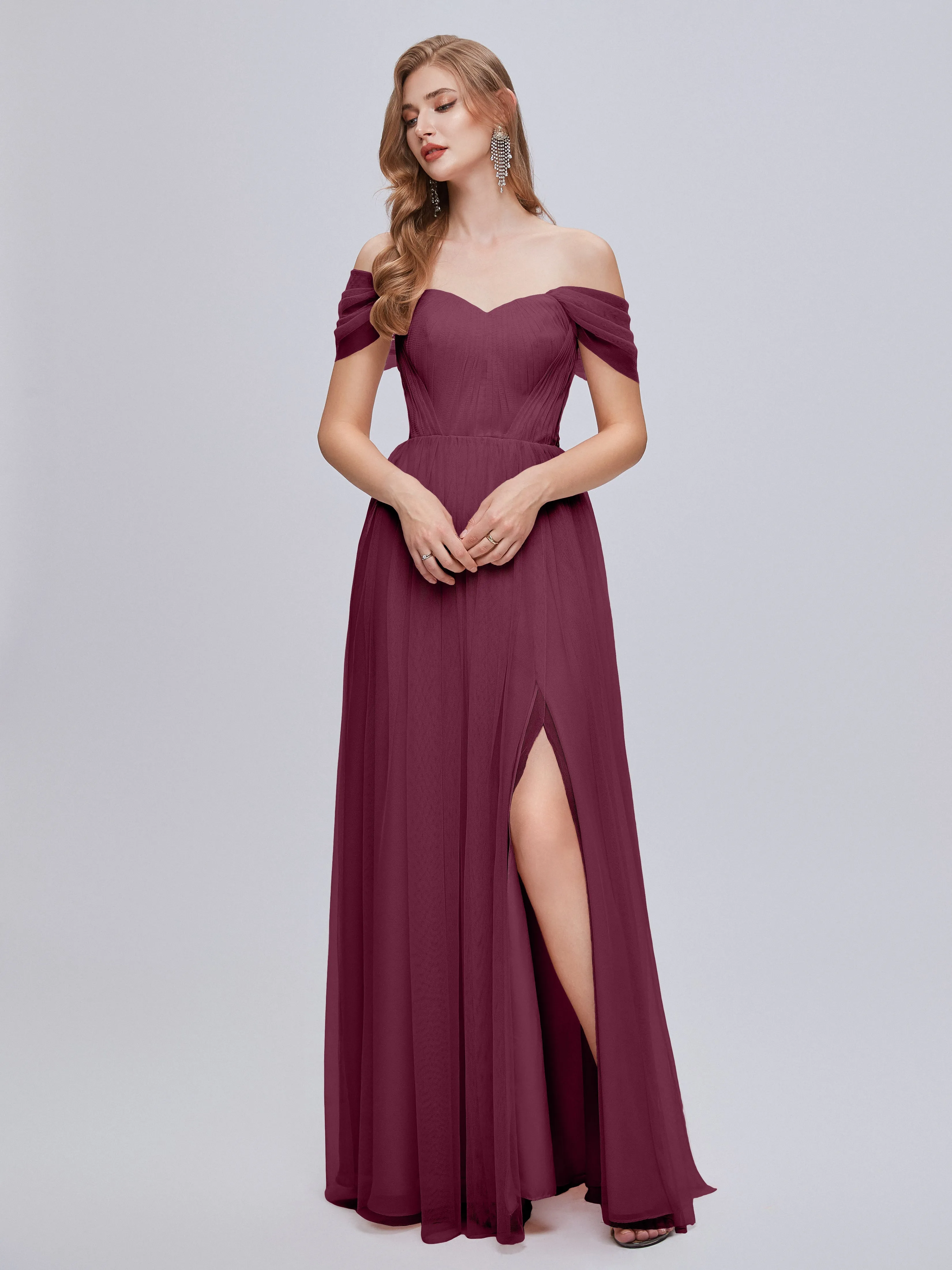 Ayla Split Convertible Chiffon Bridesmaid Dresses With Tulle
