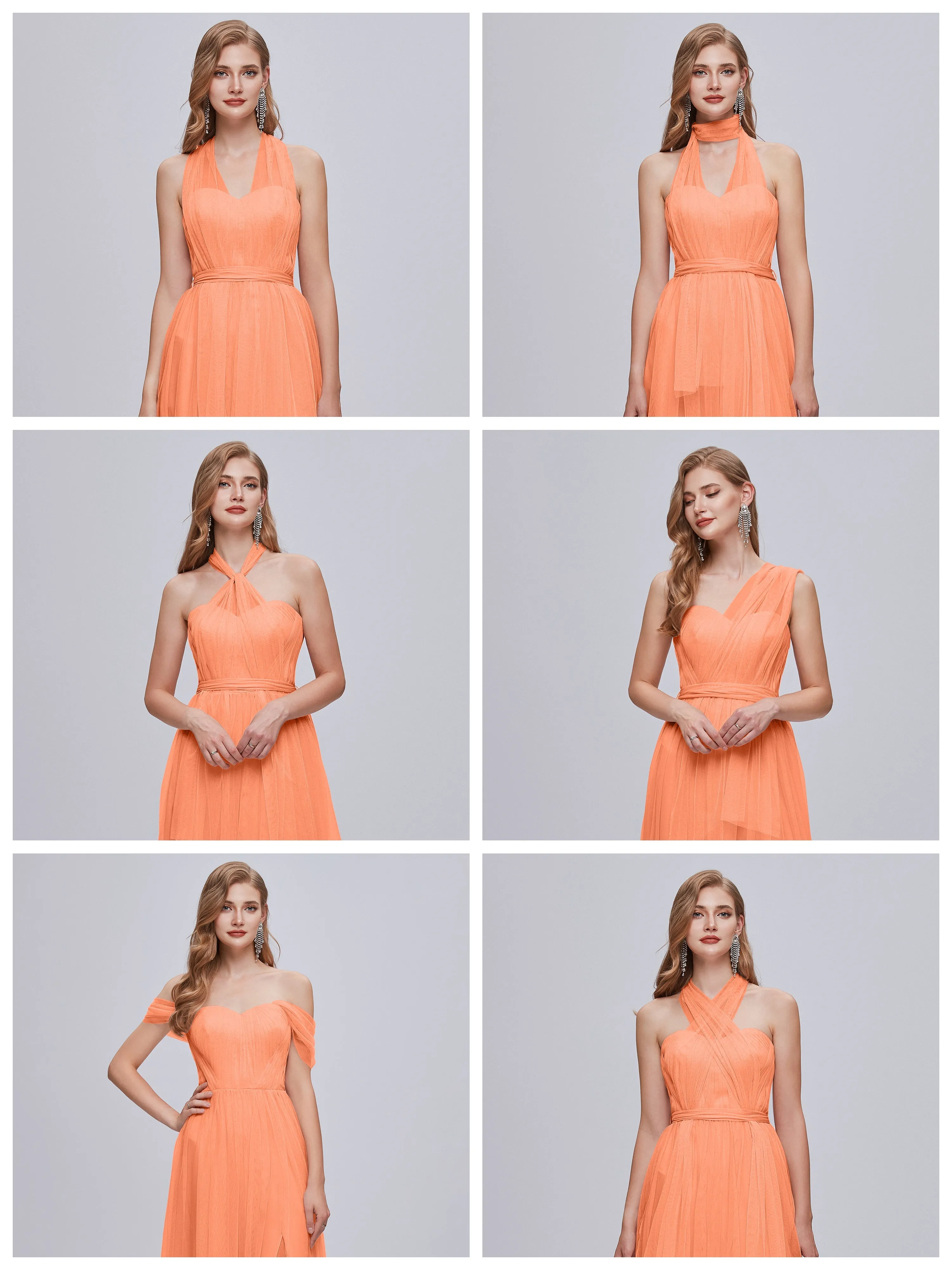 Ayla Split Convertible Chiffon Bridesmaid Dresses With Tulle