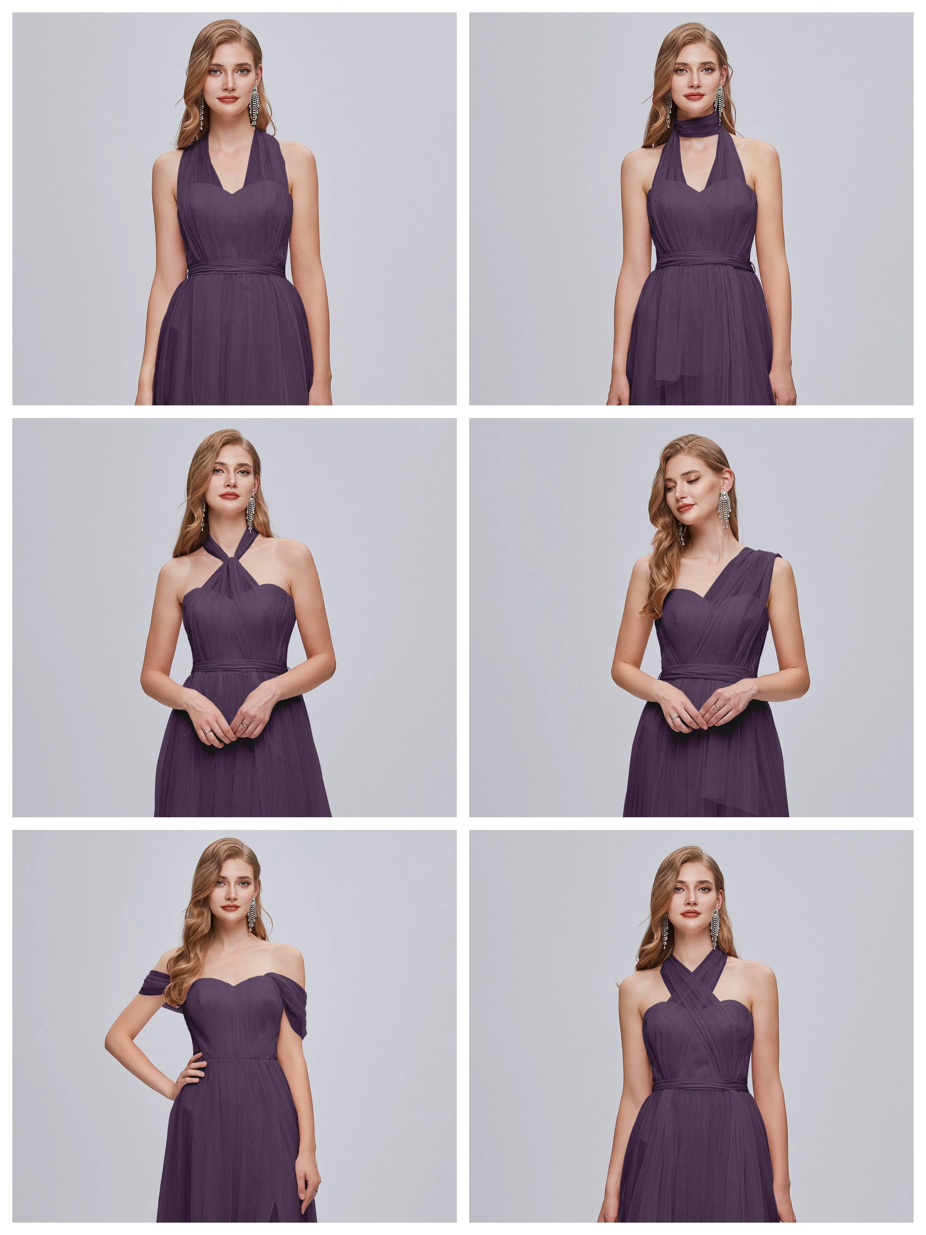 Ayla Split Convertible Chiffon Bridesmaid Dresses With Tulle
