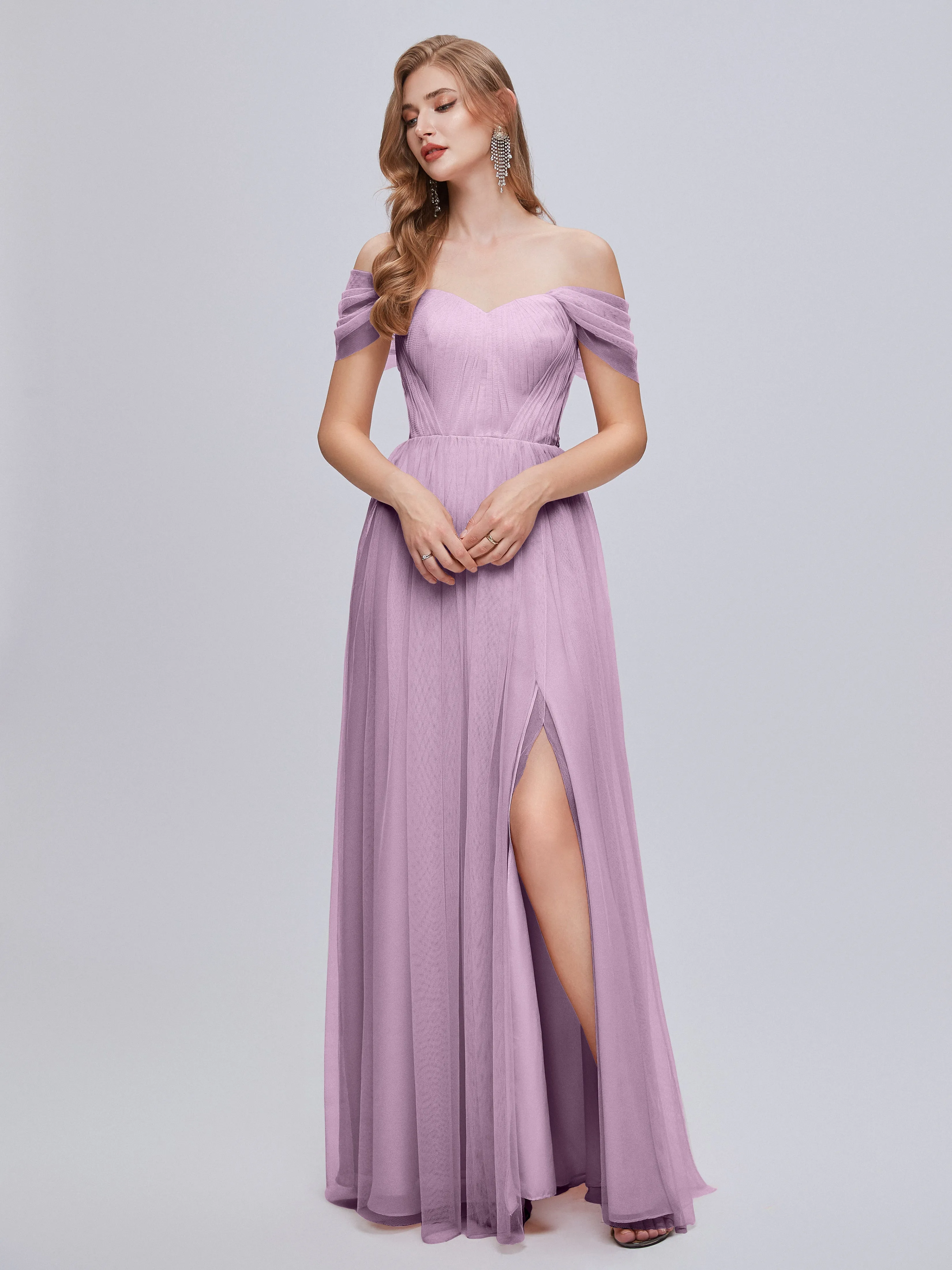 Ayla Split Convertible Chiffon Bridesmaid Dresses With Tulle