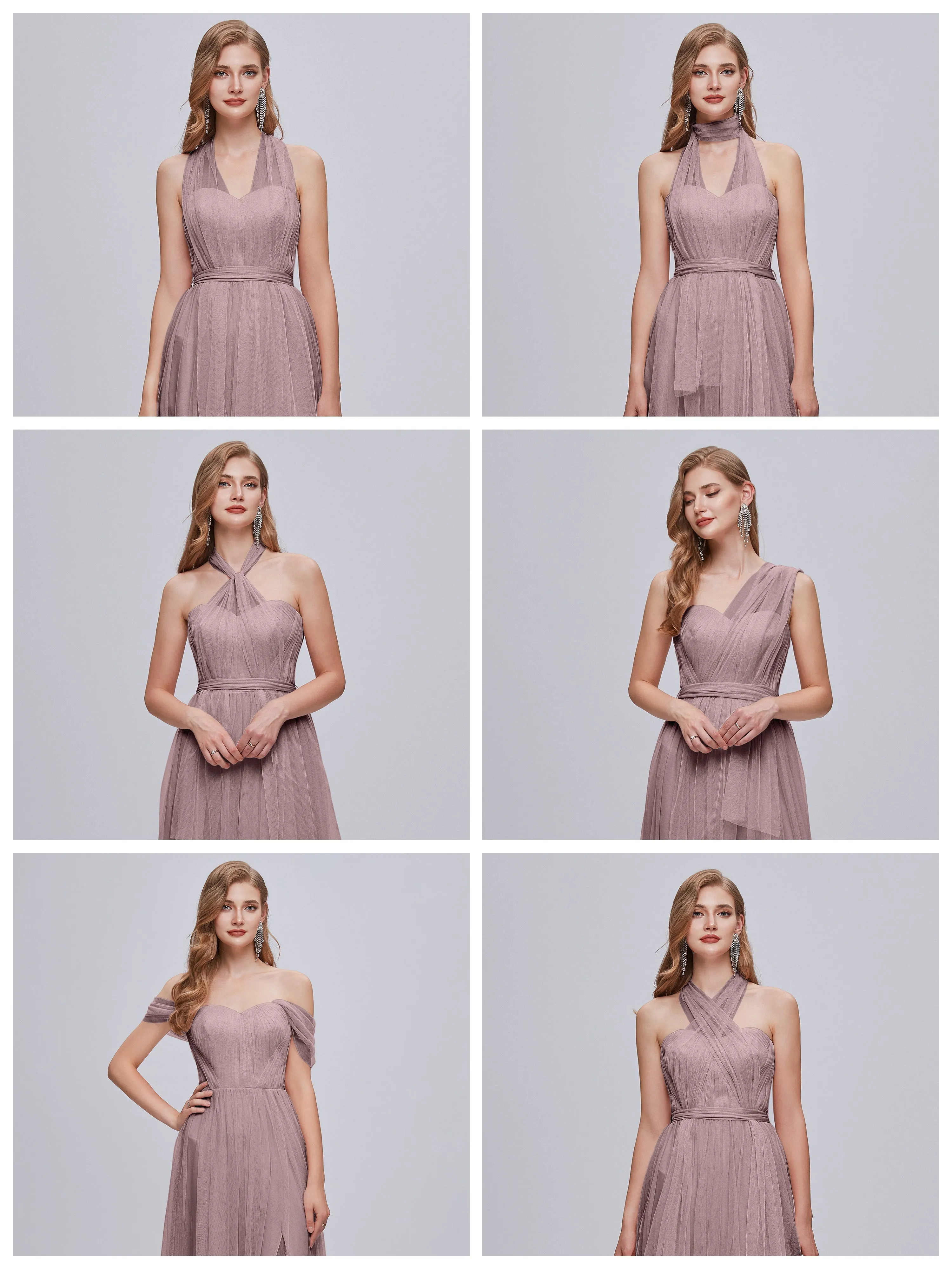 Ayla Split Convertible Chiffon Bridesmaid Dresses With Tulle