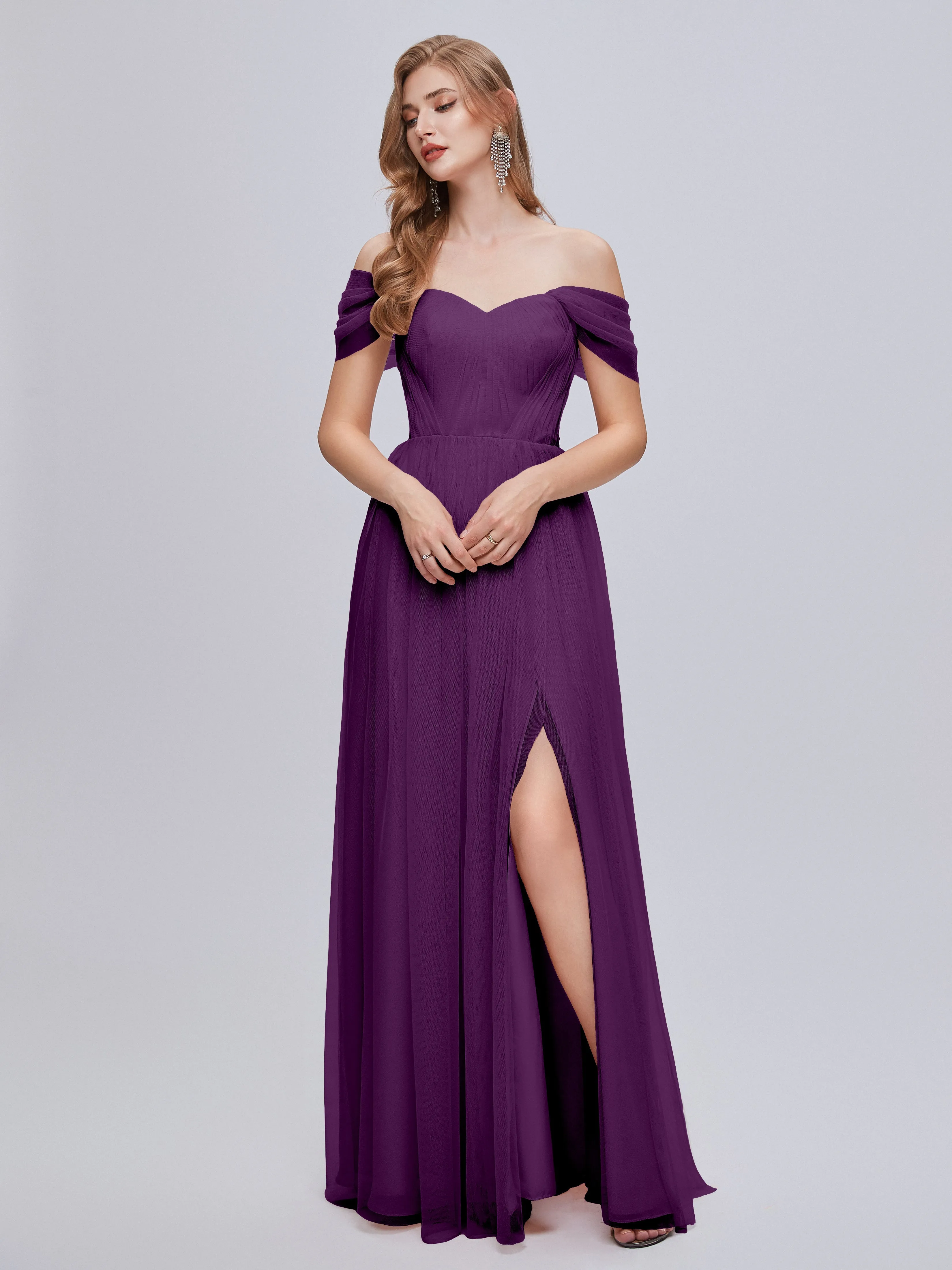Ayla Split Convertible Chiffon Bridesmaid Dresses With Tulle