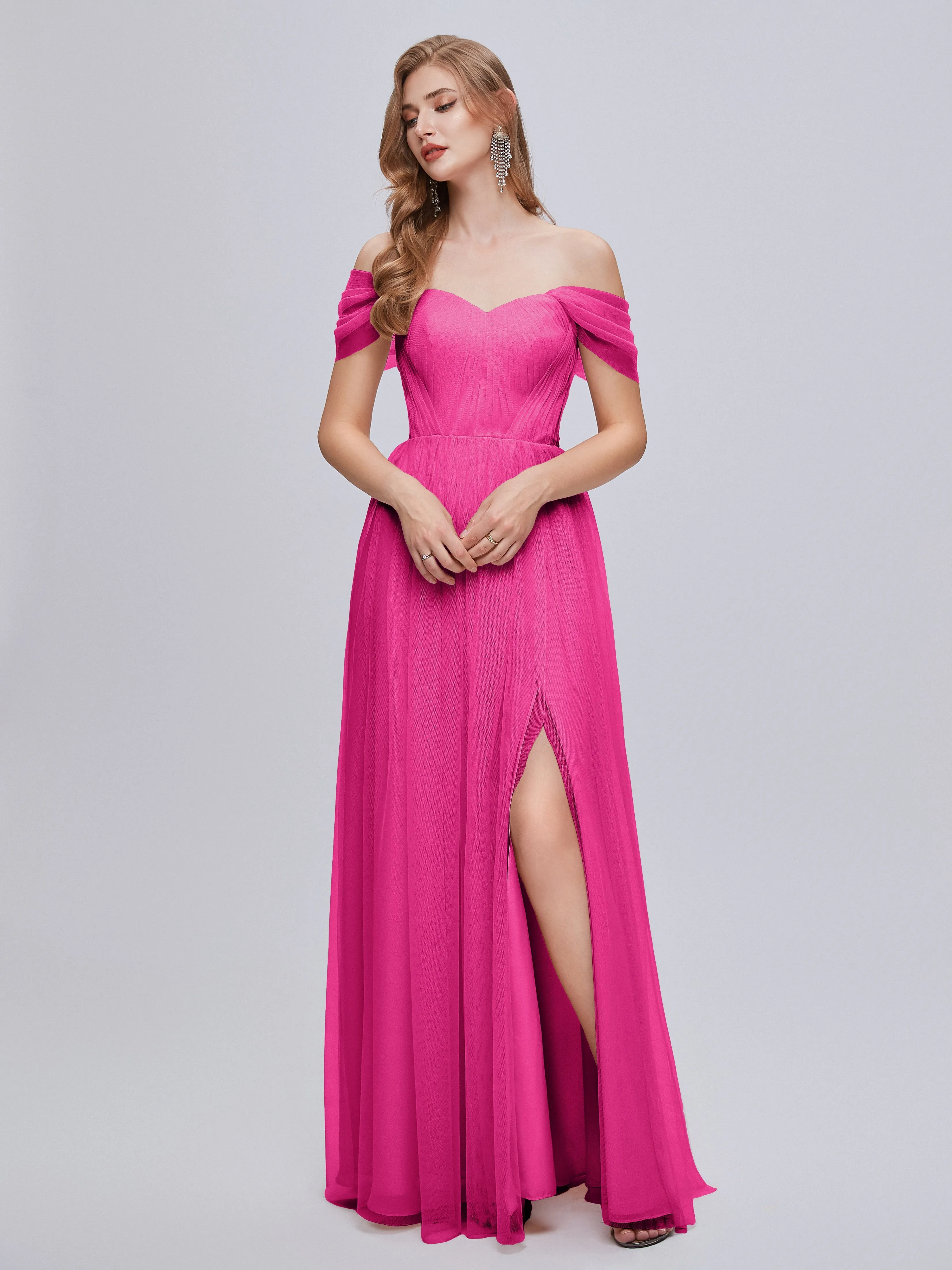 Ayla Split Convertible Chiffon Bridesmaid Dresses With Tulle