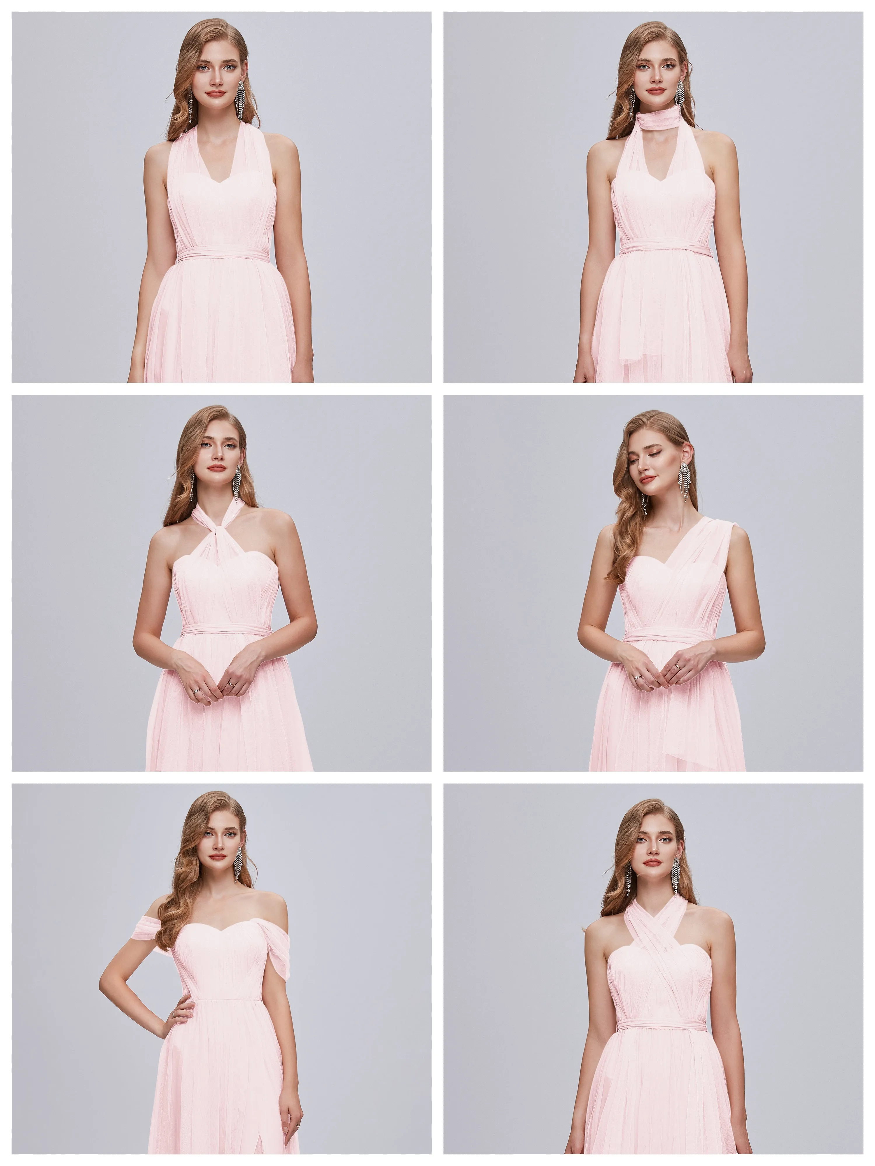 Ayla Split Convertible Chiffon Bridesmaid Dresses With Tulle