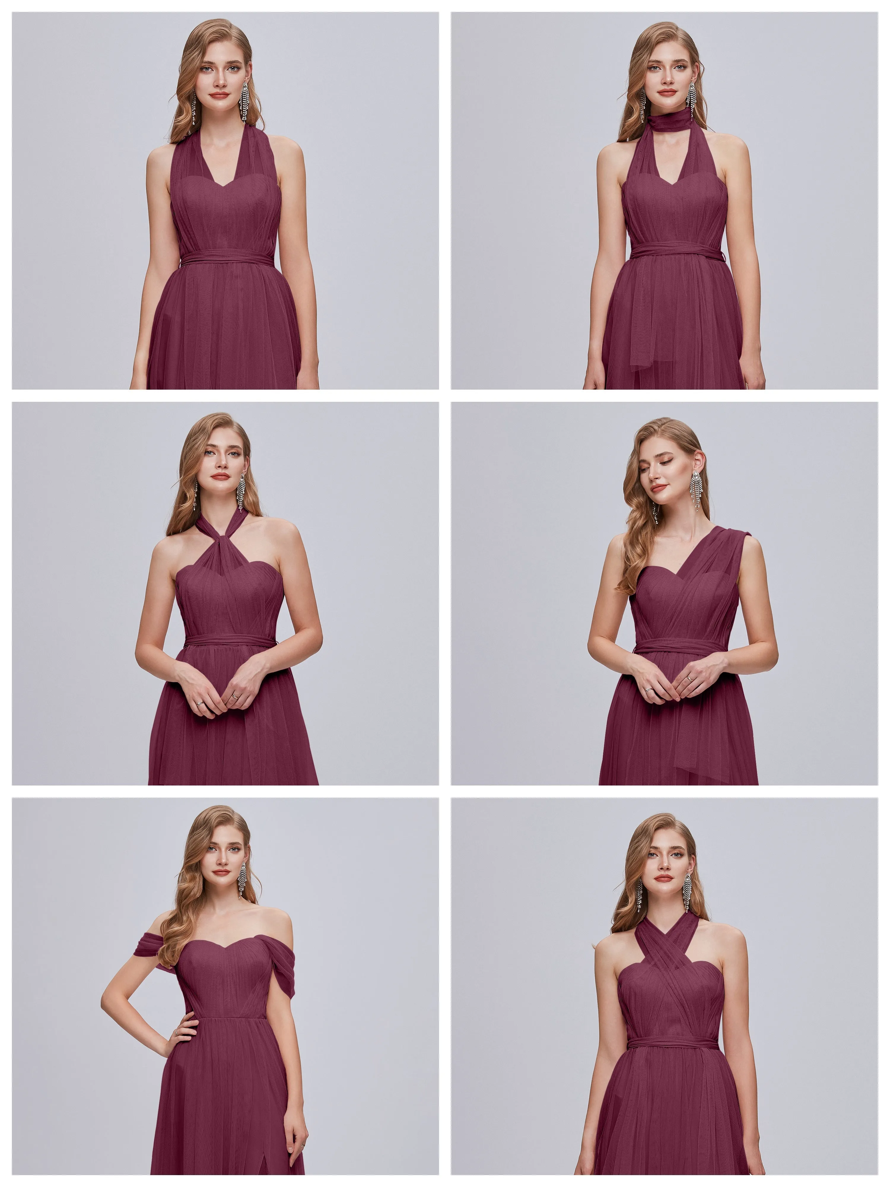 Ayla Split Convertible Chiffon Bridesmaid Dresses With Tulle