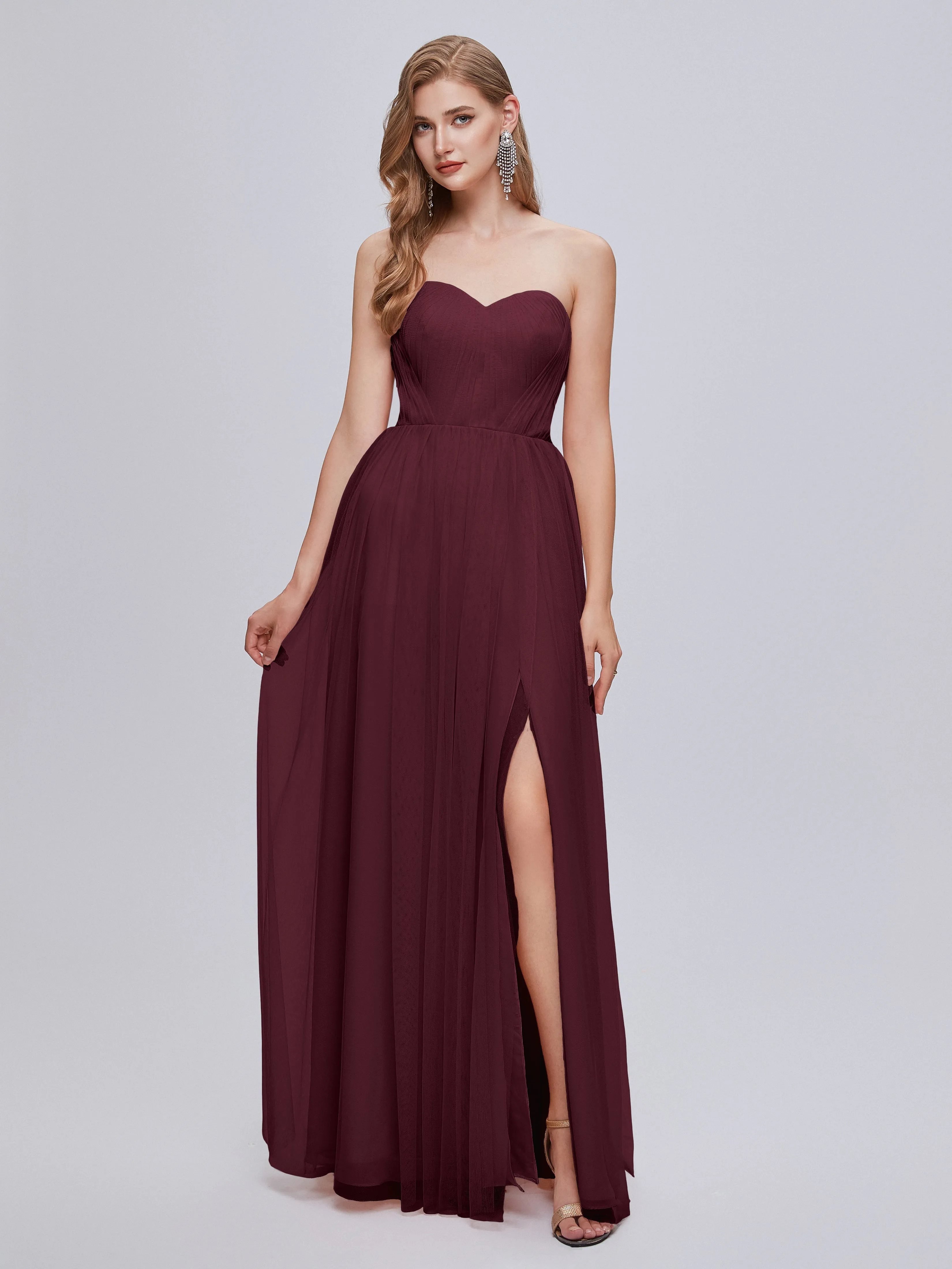 Ayla Split Convertible Chiffon Bridesmaid Dresses With Tulle