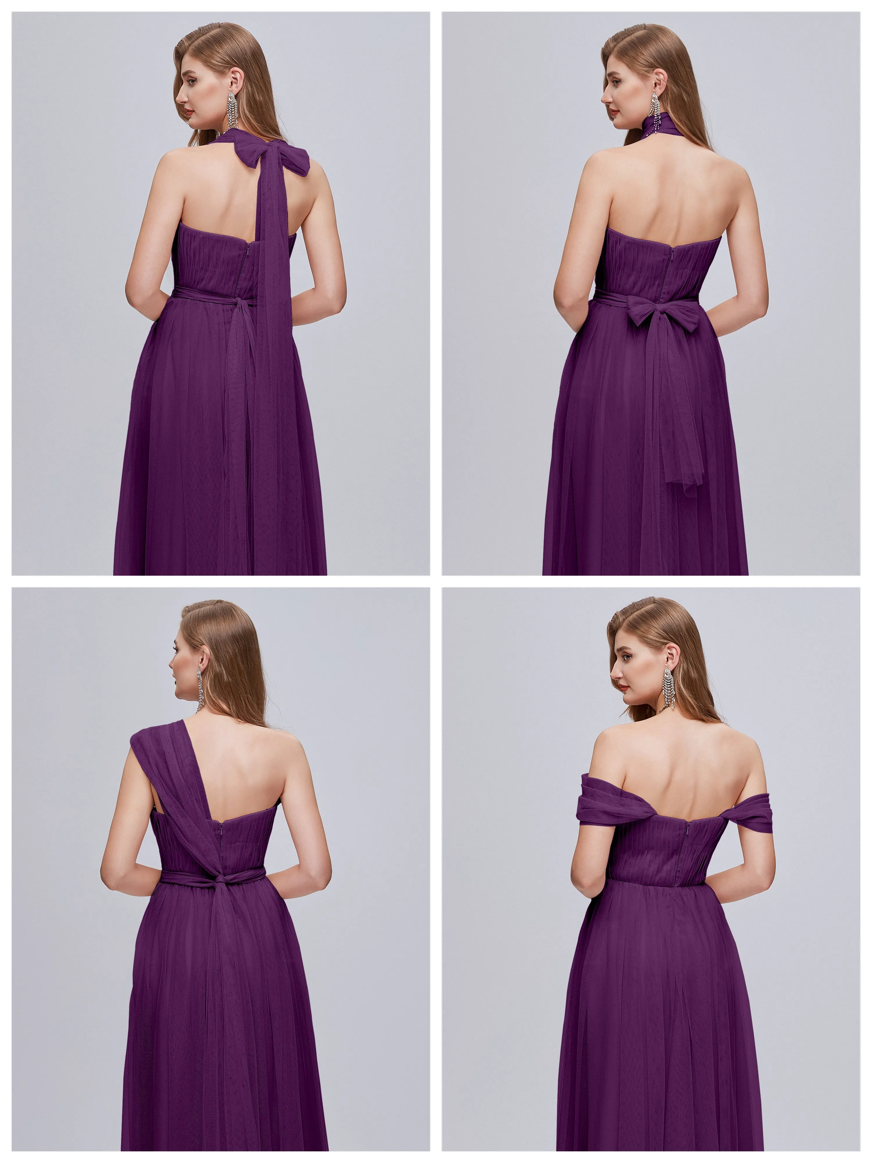 Ayla Split Convertible Chiffon Bridesmaid Dresses With Tulle