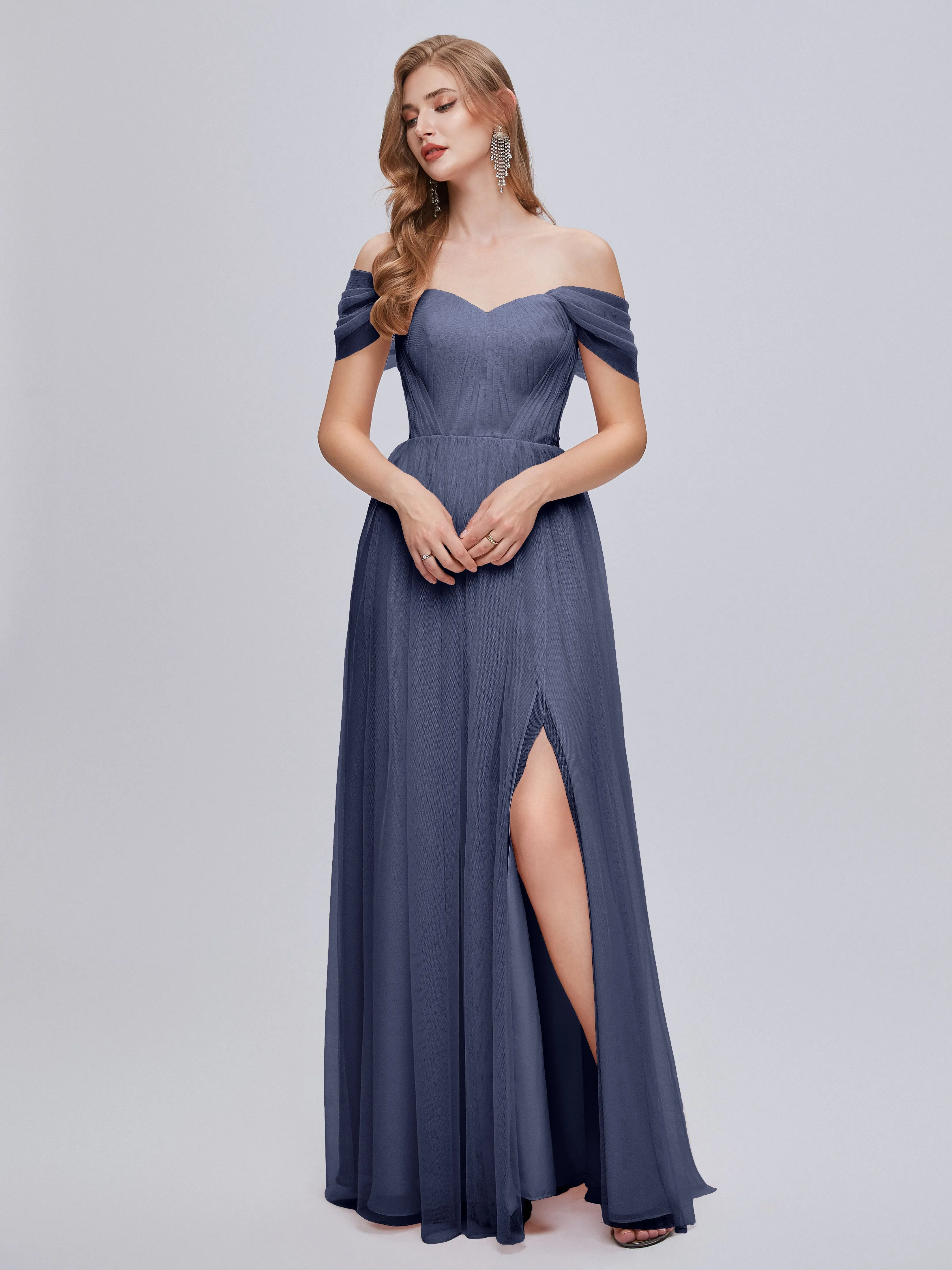 Ayla Split Convertible Chiffon Bridesmaid Dresses With Tulle