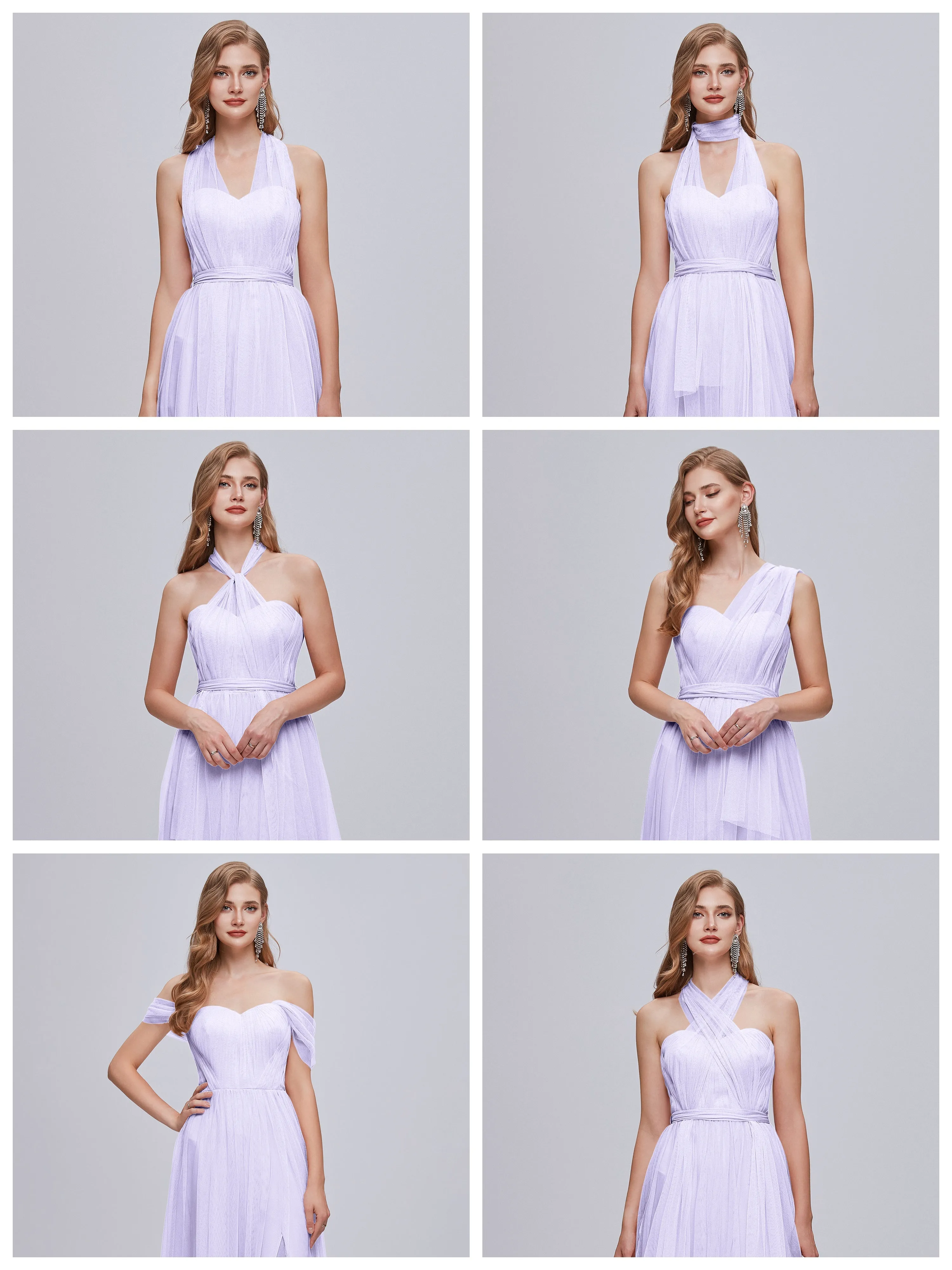 Ayla Split Convertible Chiffon Bridesmaid Dresses With Tulle
