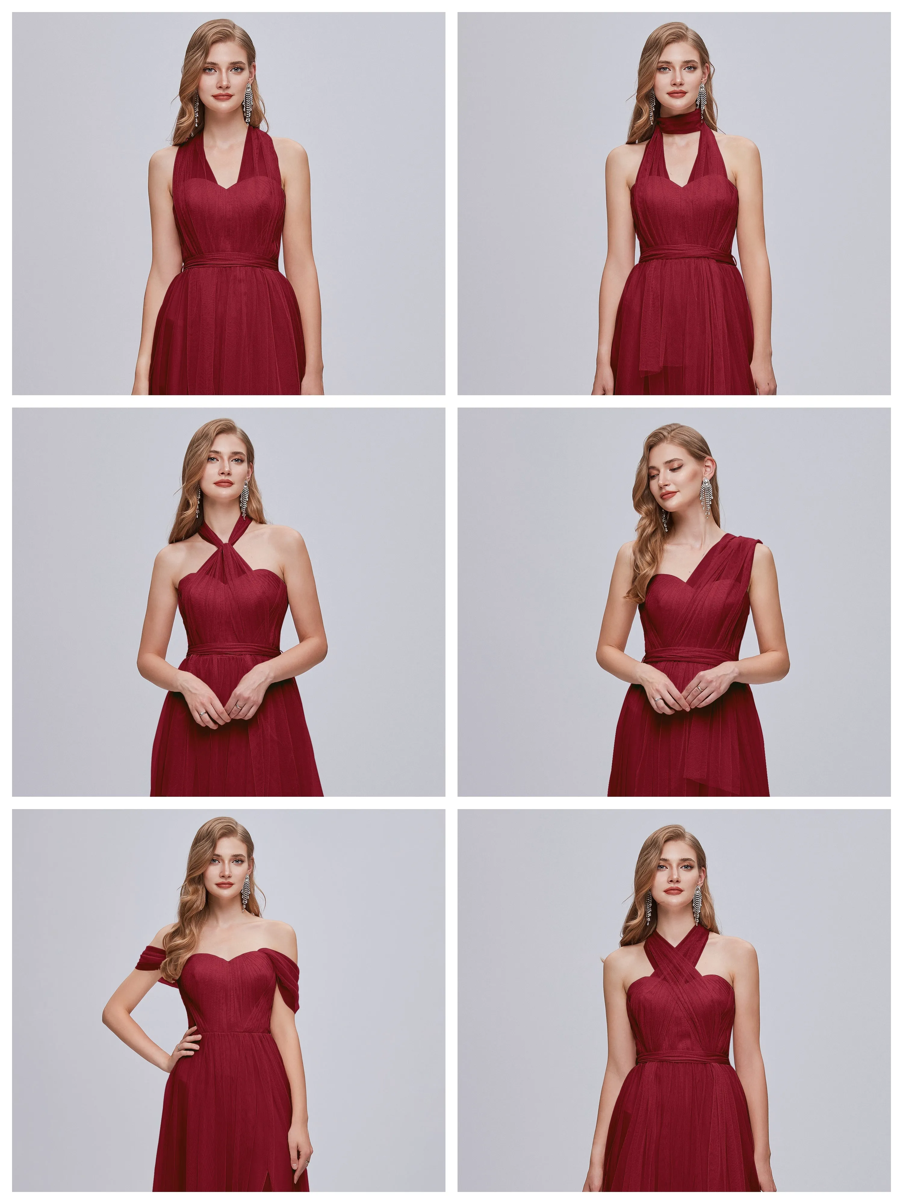 Ayla Split Convertible Chiffon Bridesmaid Dresses With Tulle